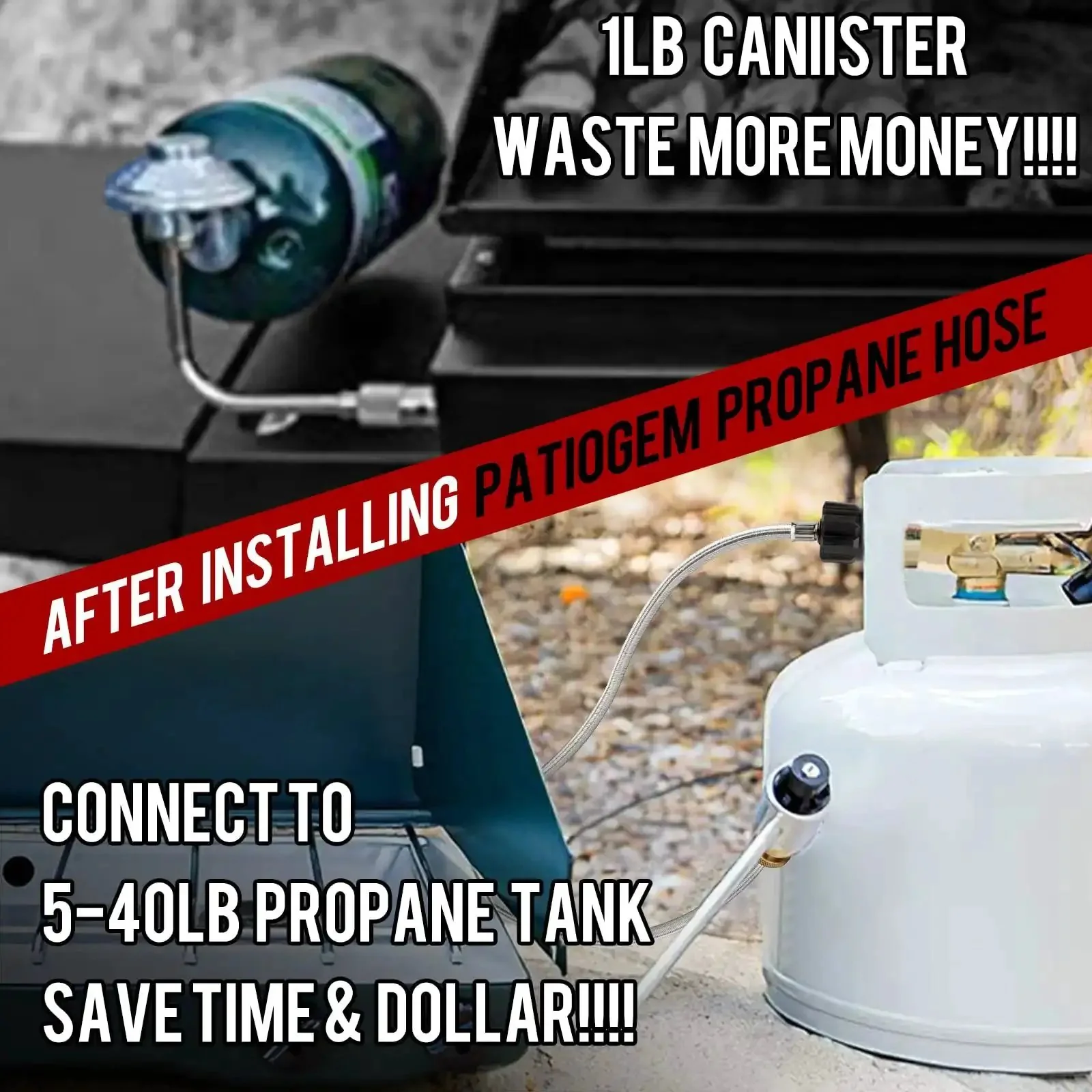 5 Foot Stainless Braided Propane Hose Adapter Converts 1Lb To 20Lb For Buddy Heaters And Grills Easy Hookup For Weber Q Grills Coleman Stoves Blackstone Griddles Heavy Duty 1 To 20 Pound Propane Converter - Image 3