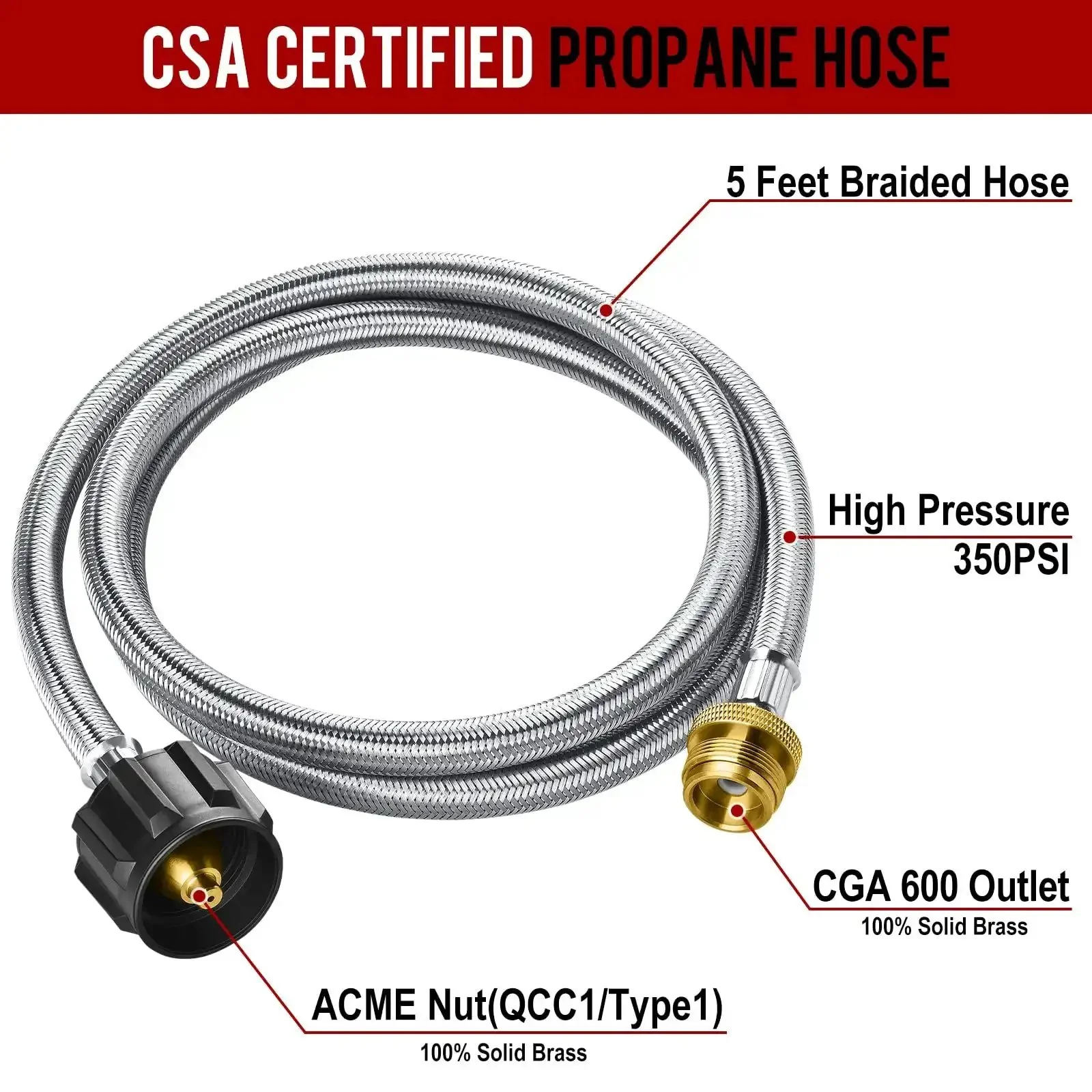 5 Foot Stainless Braided Propane Hose Adapter Converts 1Lb To 20Lb For Buddy Heaters And Grills Easy Hookup For Weber Q Grills Coleman Stoves Blackstone Griddles Heavy Duty 1 To 20 Pound Propane Converter - Image 6