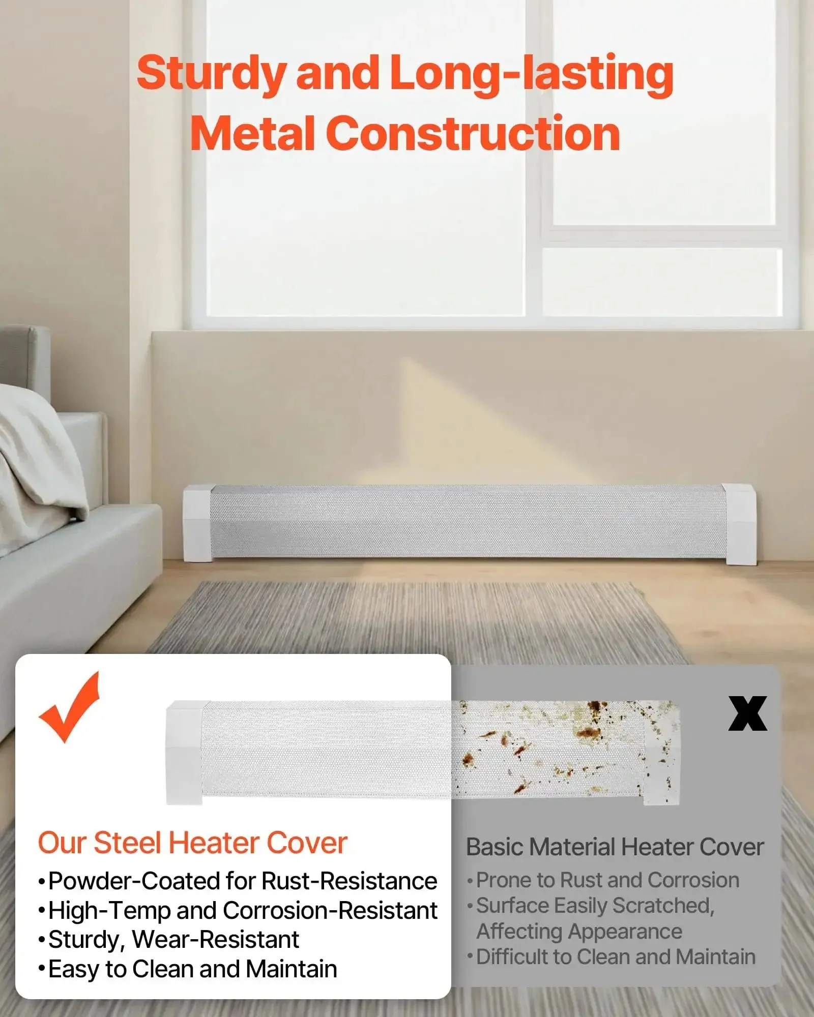 5 Ft Baseboard Heater Cover, Heavy Duty Steel Front Panel For Electric Heating Unit, Easy Installation, Replaces Old Cover, Durable White Finish, Slim Back Panel, Ideal Bedroom Home Improvement Upgrade - Image 8