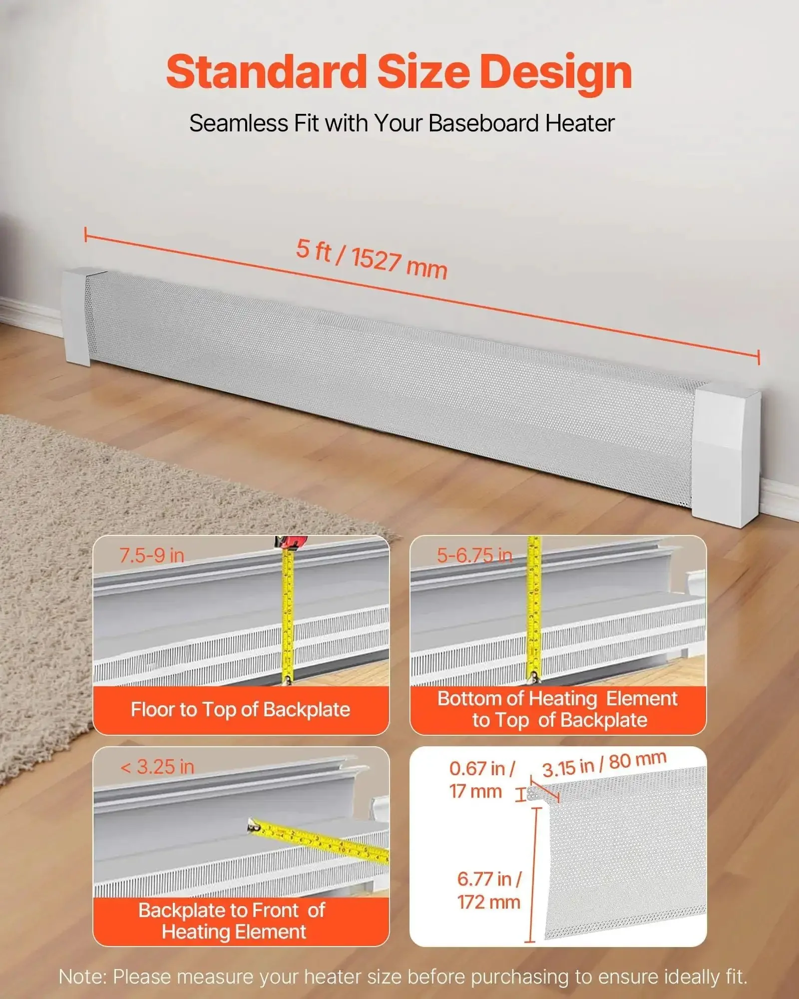 5 Ft Baseboard Heater Cover, Heavy Duty Steel Front Panel For Electric Heating Unit, Easy Installation, Replaces Old Cover, Durable White Finish, Slim Back Panel, Ideal Bedroom Home Improvement Upgrade - Image 9