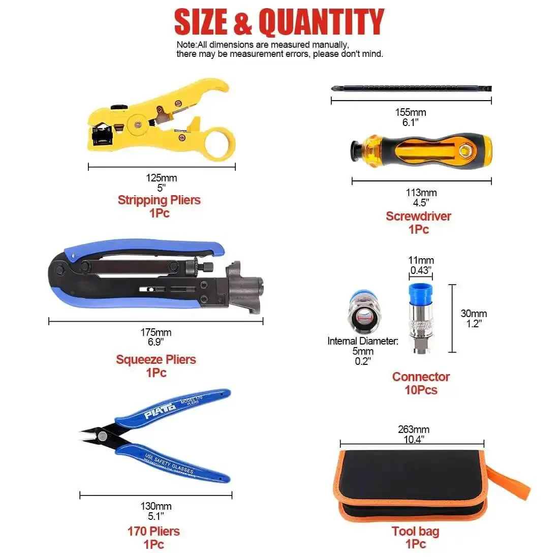 5 In 1 Pro Grade Coaxial Compression Tool Kit With Crimper And Cable Stripper Includes RG6 RG59 RG11 10 Piece F Connectors Durable Steel And Plastic Construction Blue - Image 7
