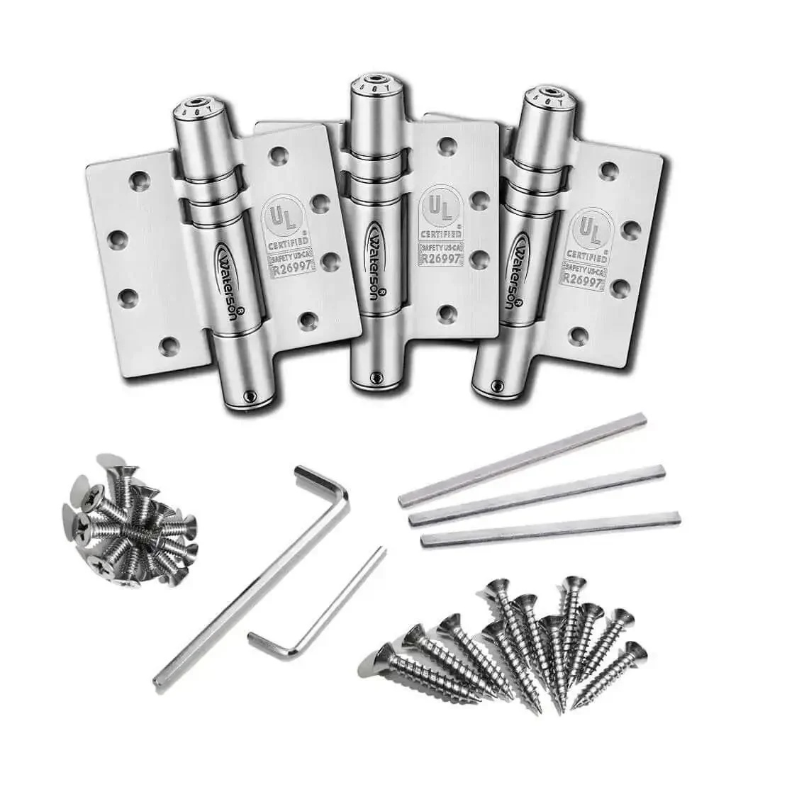 5 Inch Heavy Duty Spring Door Hinge With Built In Closer UL Listed Fire Rated Stainless Steel Satin Brushed Finish 3 Pack Next Level Durable Door Hardware For Smooth Quiet Closures