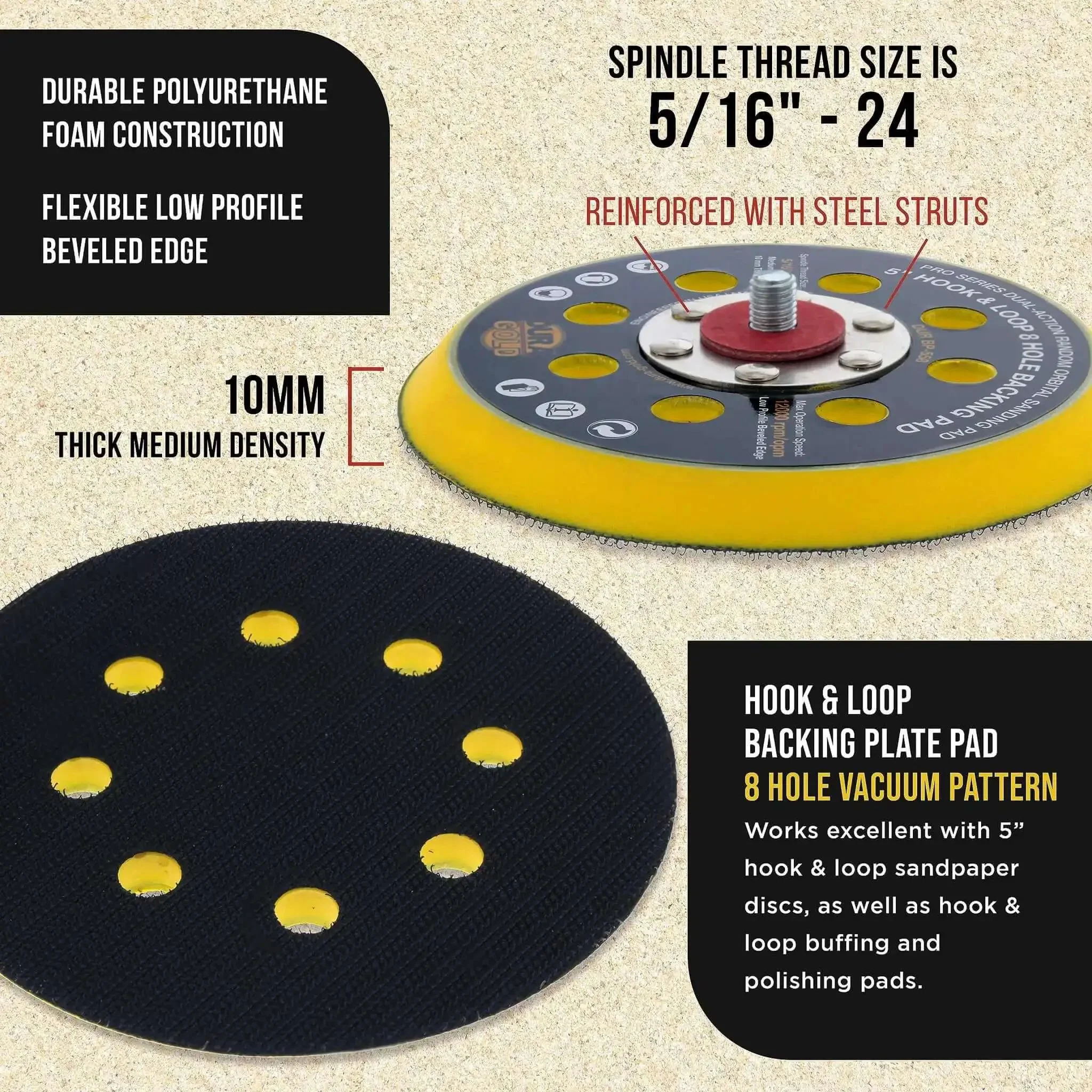 5 Inch Hook And Loop Dual Action DA Backing Plate Pad With 8 Hole Dustless Pattern Low Profile Edge Medium Density Foam For Random Orbital Sander And Polisher Woodworking And Auto Body Sanding - Image 4