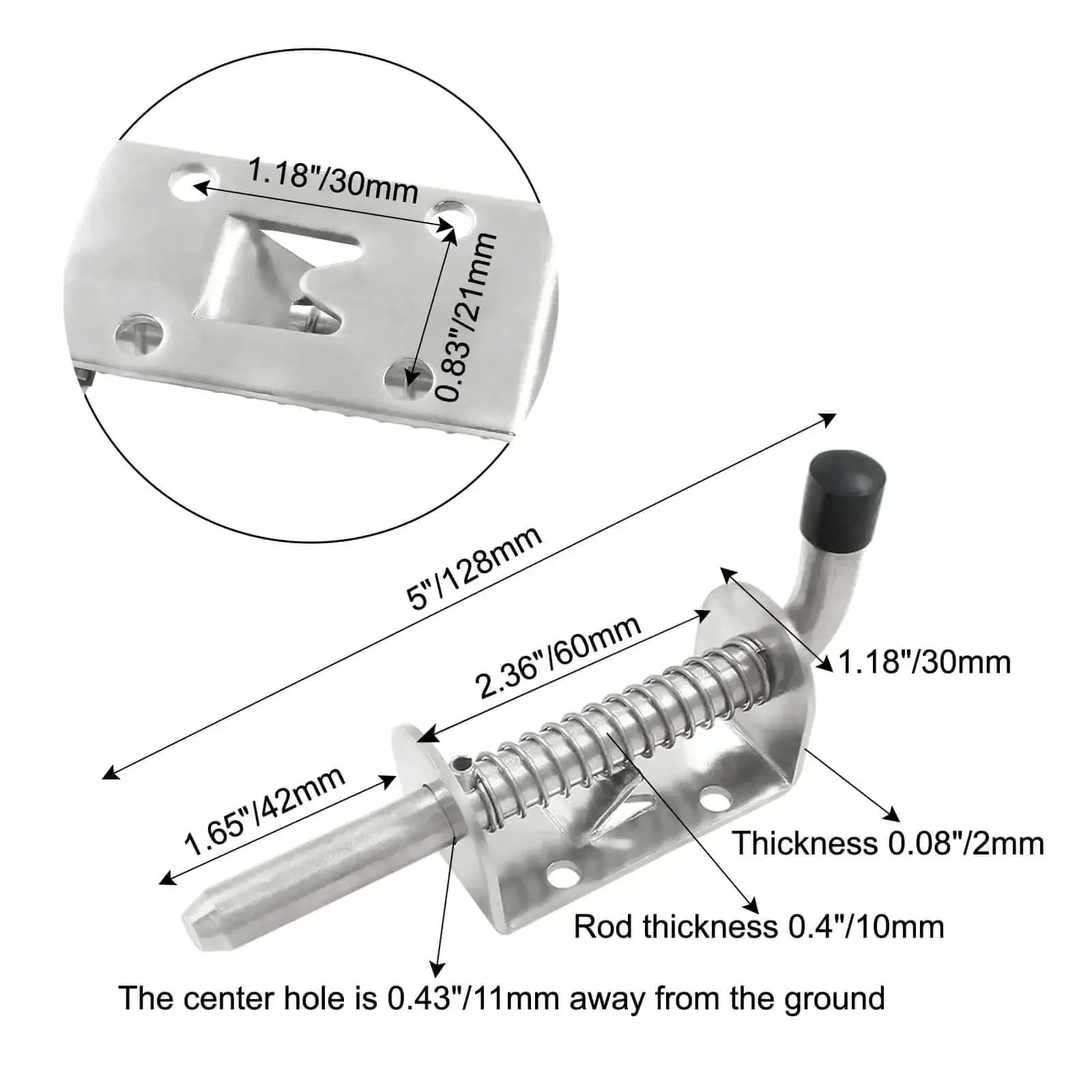 5 Inch Spring Loaded Latch Pin Heavy Duty Barrel Bolt Door Lock Stainless Steel With Mounting Screws 2 Pack Silver Finish Ideal For Indoor And Outdoor Doors - Image 5