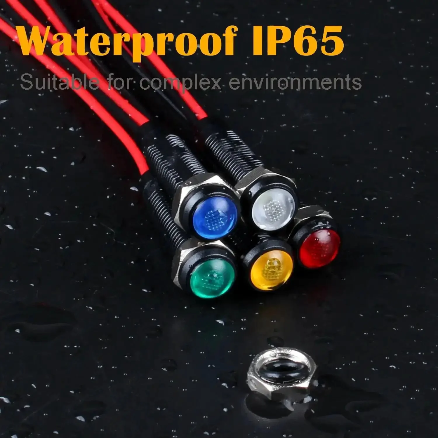 5 Pack 6mm LED Indicator Lights Black Plastic Signal Dots 12V To 24V With 1 Quarter Inch Mounting Hole And 15 Cm Wire Length Mixed Colors Red White Yellow Green Blue - Image 3