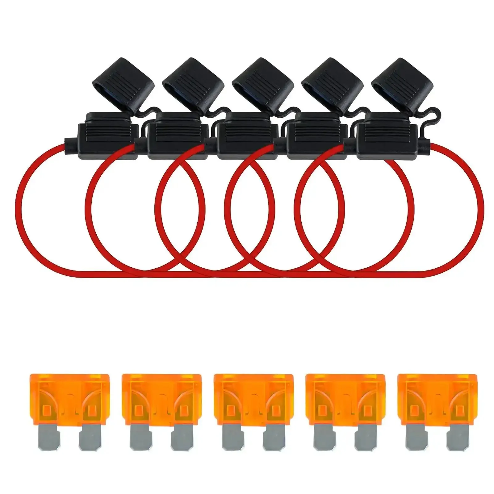 5 Pack Inline Fuse Holders With 16 AWG Waterproof Design And 5A ATC ATO Blade Fuses, Ideal For Automotive And Marine Electrical Upgrades, DIY Wiring Projects, And Flexible Power Distribution