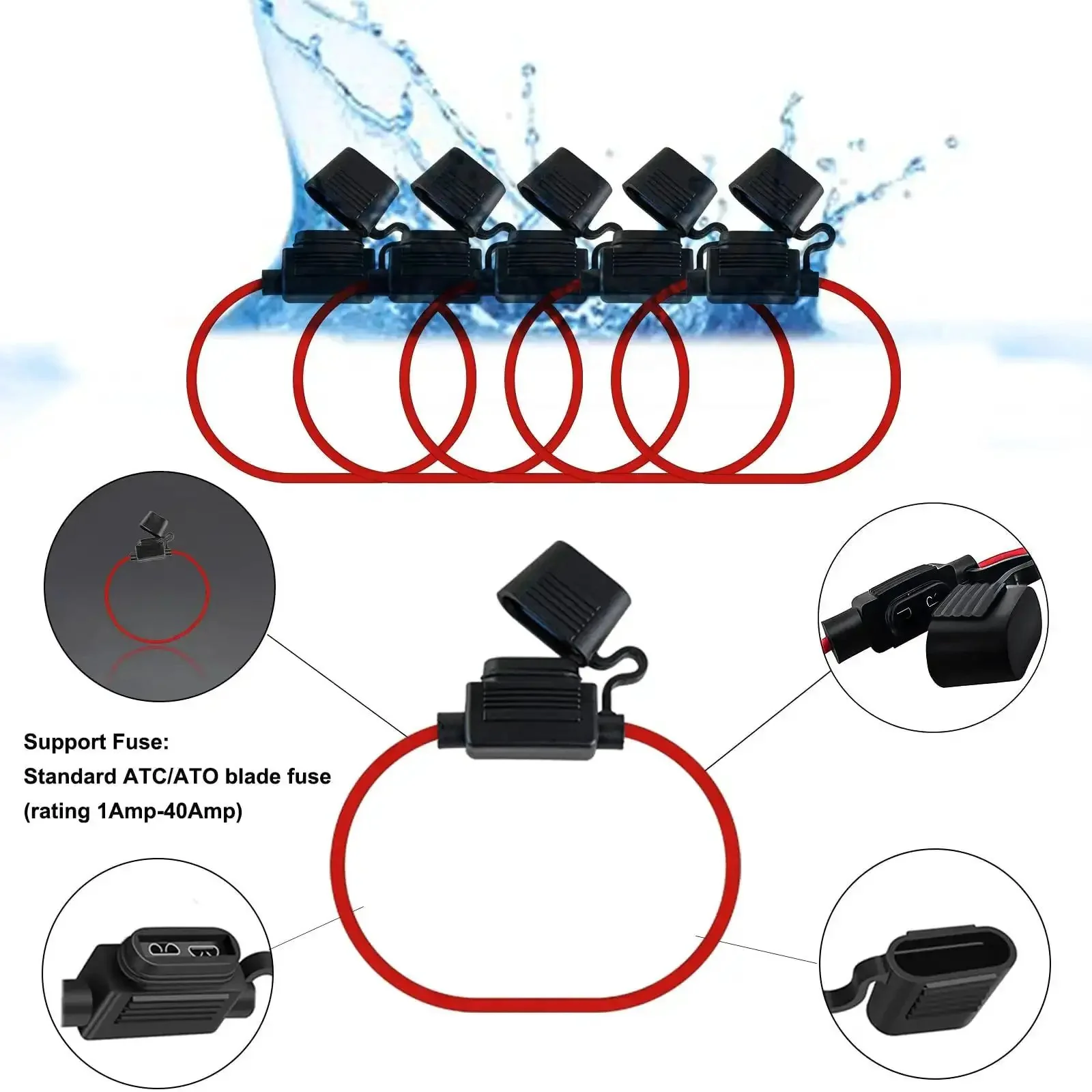 5 Pack Inline Fuse Holders With 16 AWG Waterproof Design And 5A ATC ATO Blade Fuses, Ideal For Automotive And Marine Electrical Upgrades, DIY Wiring Projects, And Flexible Power Distribution - Image 7