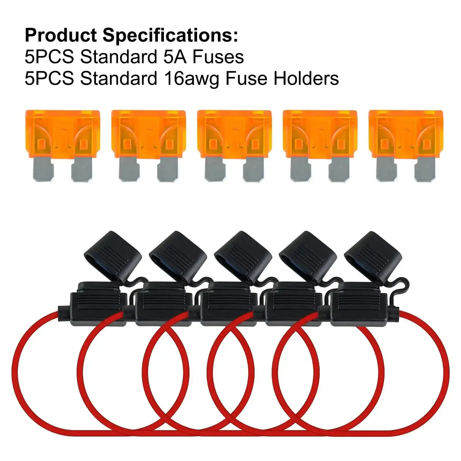 5 Pack Inline Fuse Holders With 16 AWG Waterproof Design And 5A ATC ATO Blade Fuses, Ideal For Automotive And Marine Electrical Upgrades, DIY Wiring Projects, And Flexible Power Distribution - Image 8