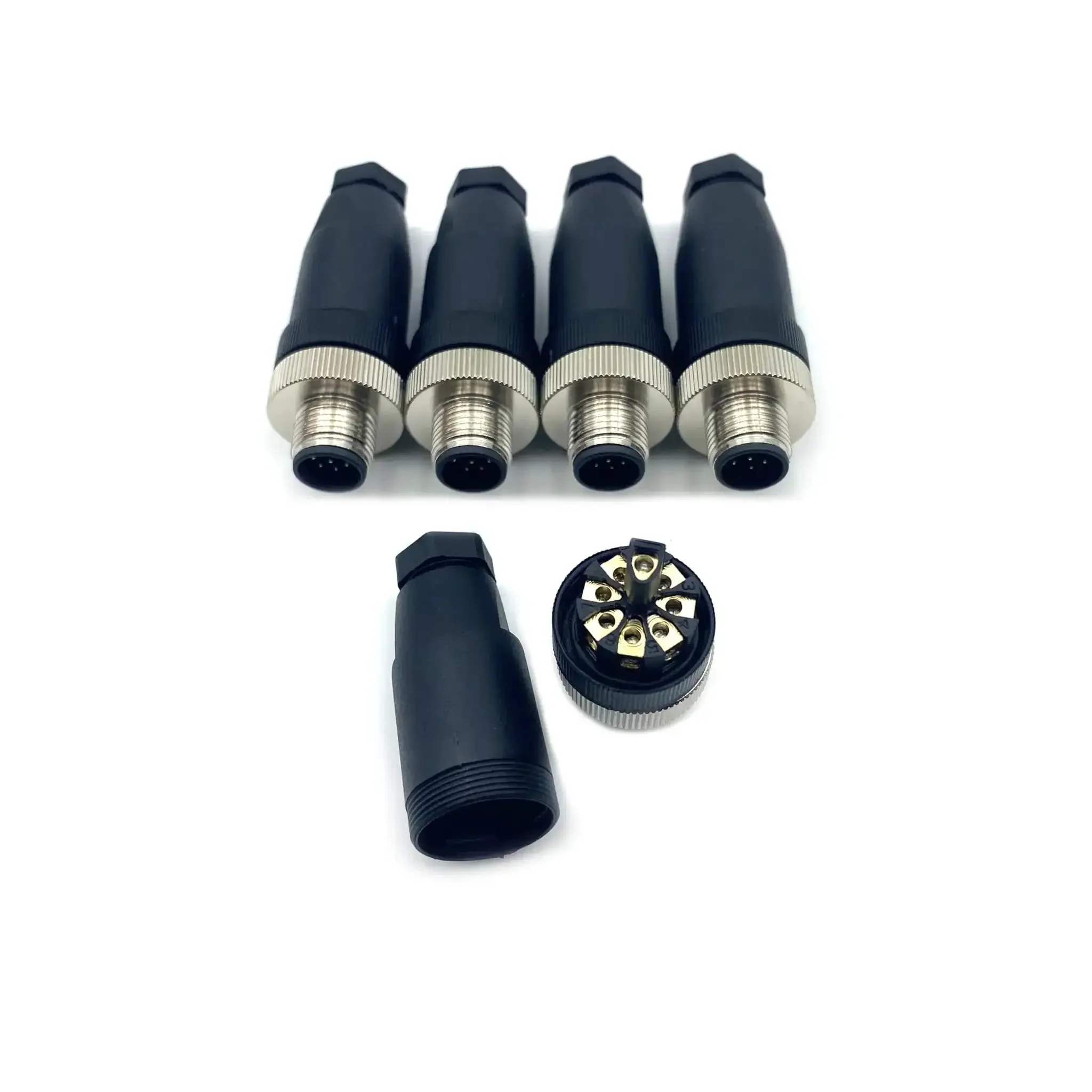5 Pack M12 8 Pin A Code Male Connector IP67 Waterproof Industrial Circular Connector Field Install Plug And Play Wireable Adapter Unshielded Straight Type Sensor For PG7 Cable 60V 4A - Image 3