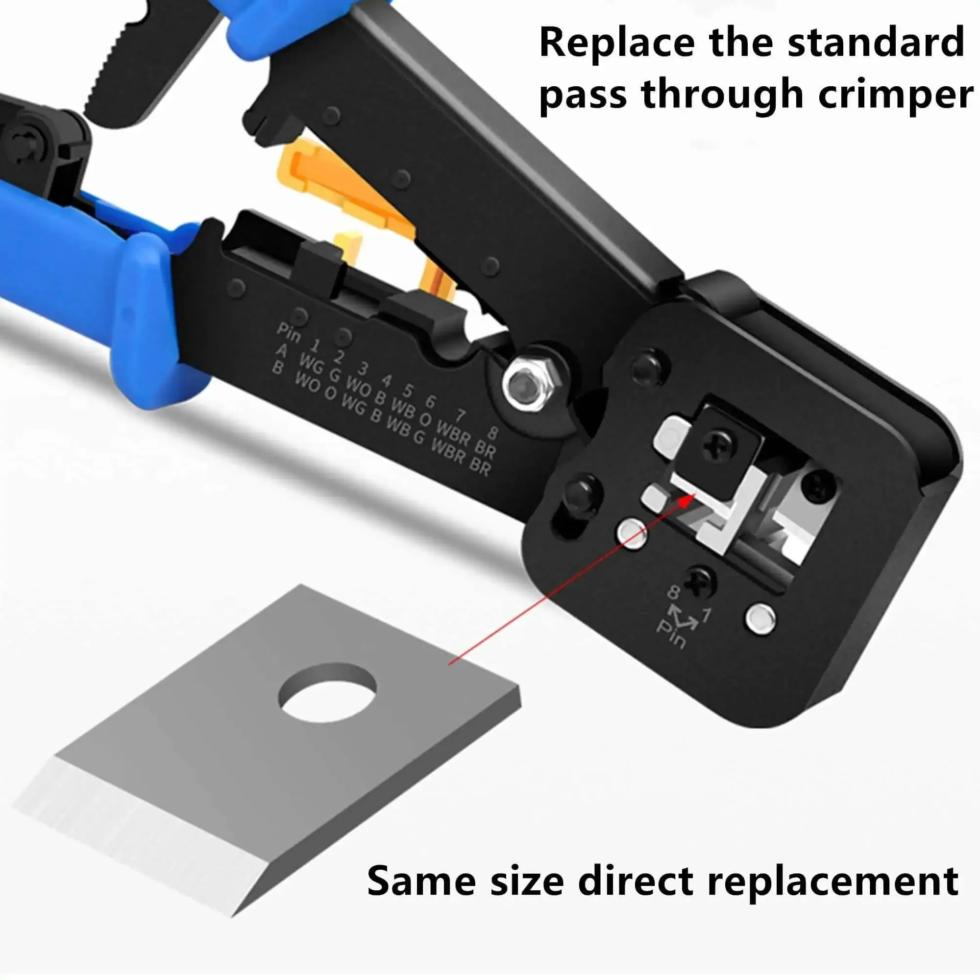 5 Pack Pass Through Crimper Cutting Blades 0.40x0.54 In Replacement Blades For Most Pass Through Crimpers SK5 Steel Heavy Duty 8 Pin Blade To Trim Extra Cable Ends Like A Pro Precision Ground For Fast Clean Crimps - Image 6
