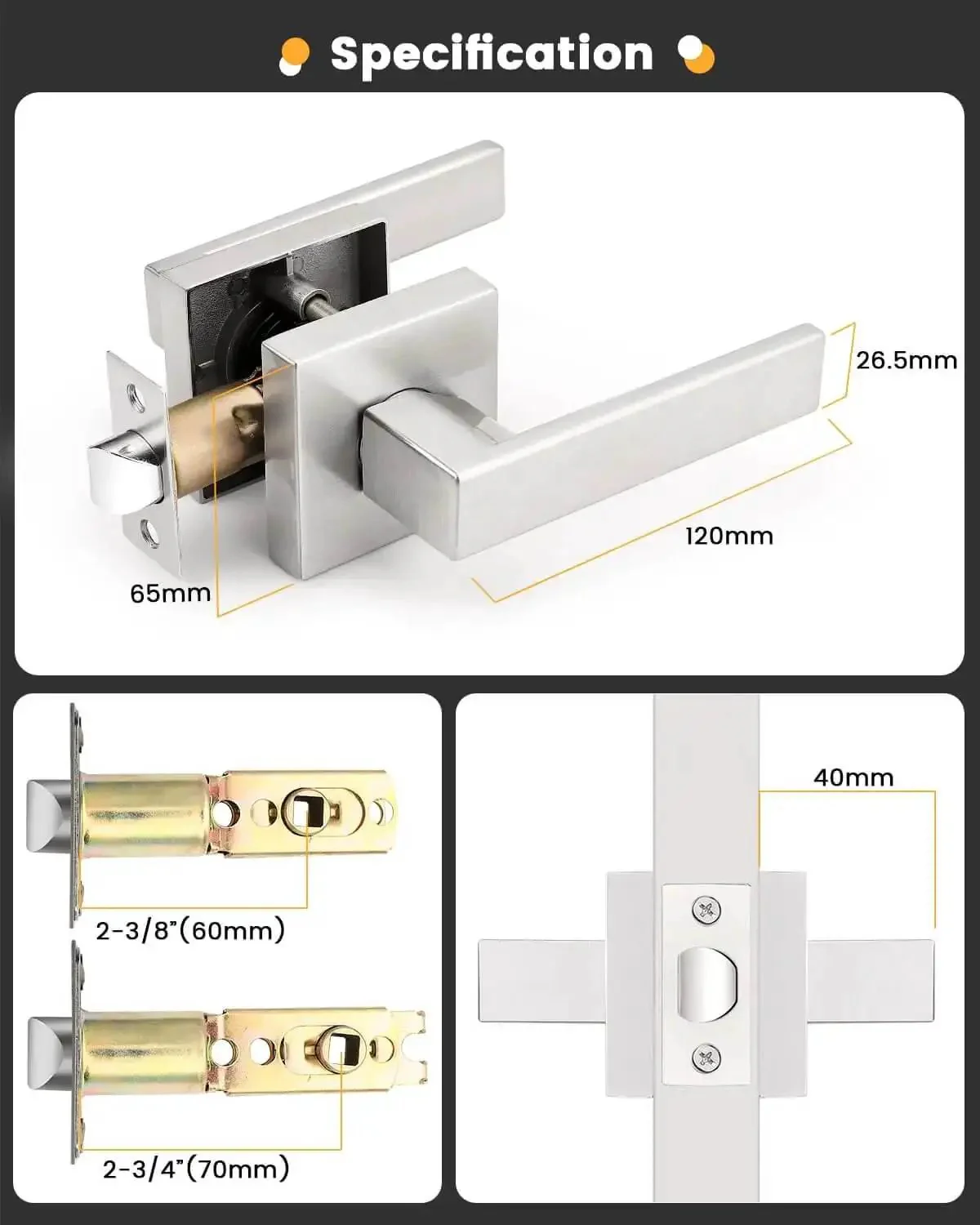 5 Pack Satin Nickel Square Door Levers And Handles For Interior Passage Locks Built To Last For Hallways And Closets Heavy Duty Zinc Alloy Construction Fits One And Three Eighths Inch To One And Three Quarters Inch Doors Universal Latch Reversible - Image 3