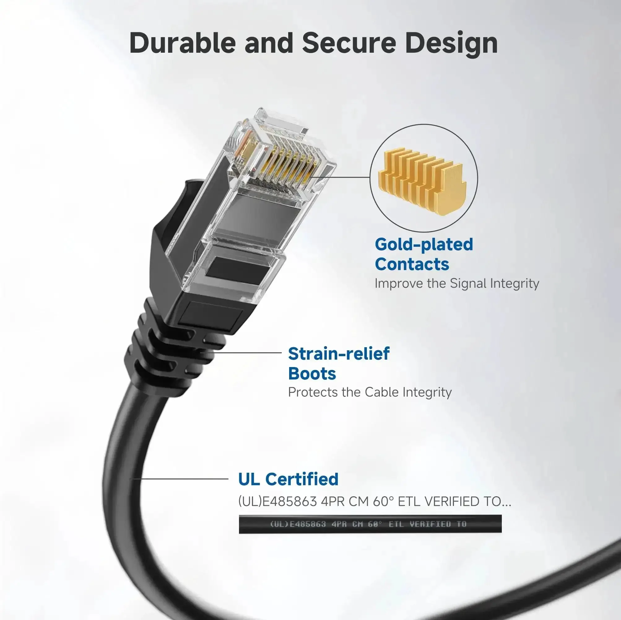 5 Pack Snagless Cat 6 Ethernet Cables, 3 Feet Long, 10Gbps Ready For Fast Gig Speed LAN Networking, Durable 24AWG Copper Patch Cords, Cat6 Cord For PCs, Printers, Routers, Black - Image 7