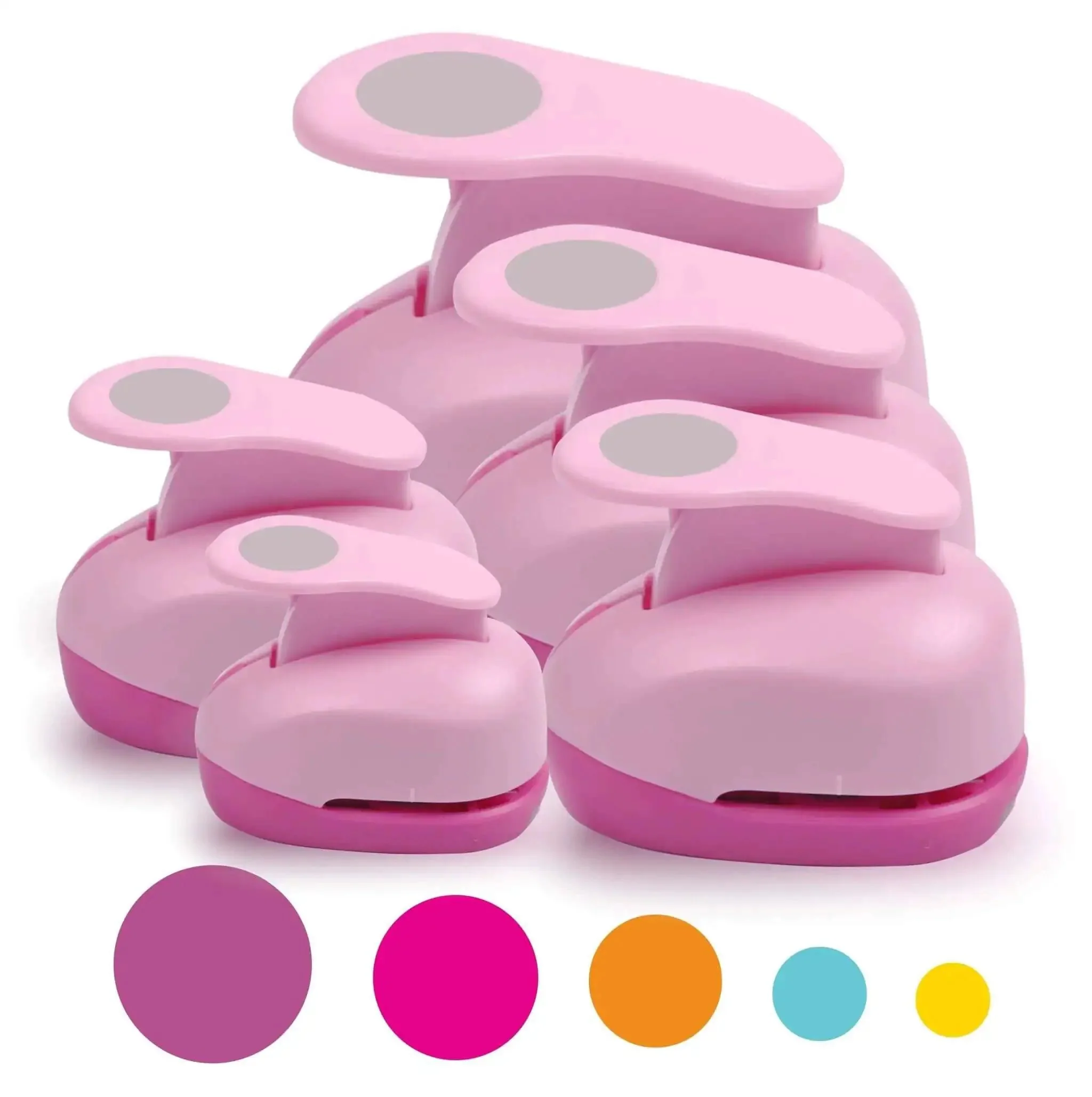 5 Piece Craft Hole Punch Set For Scrapbooking And Card Making, Ergonomic Spring Action Paper Punches In Pink Circle Shapes, Great For DIY Albums Photos Office Crafts Projects And Handmade Decor - Image 2