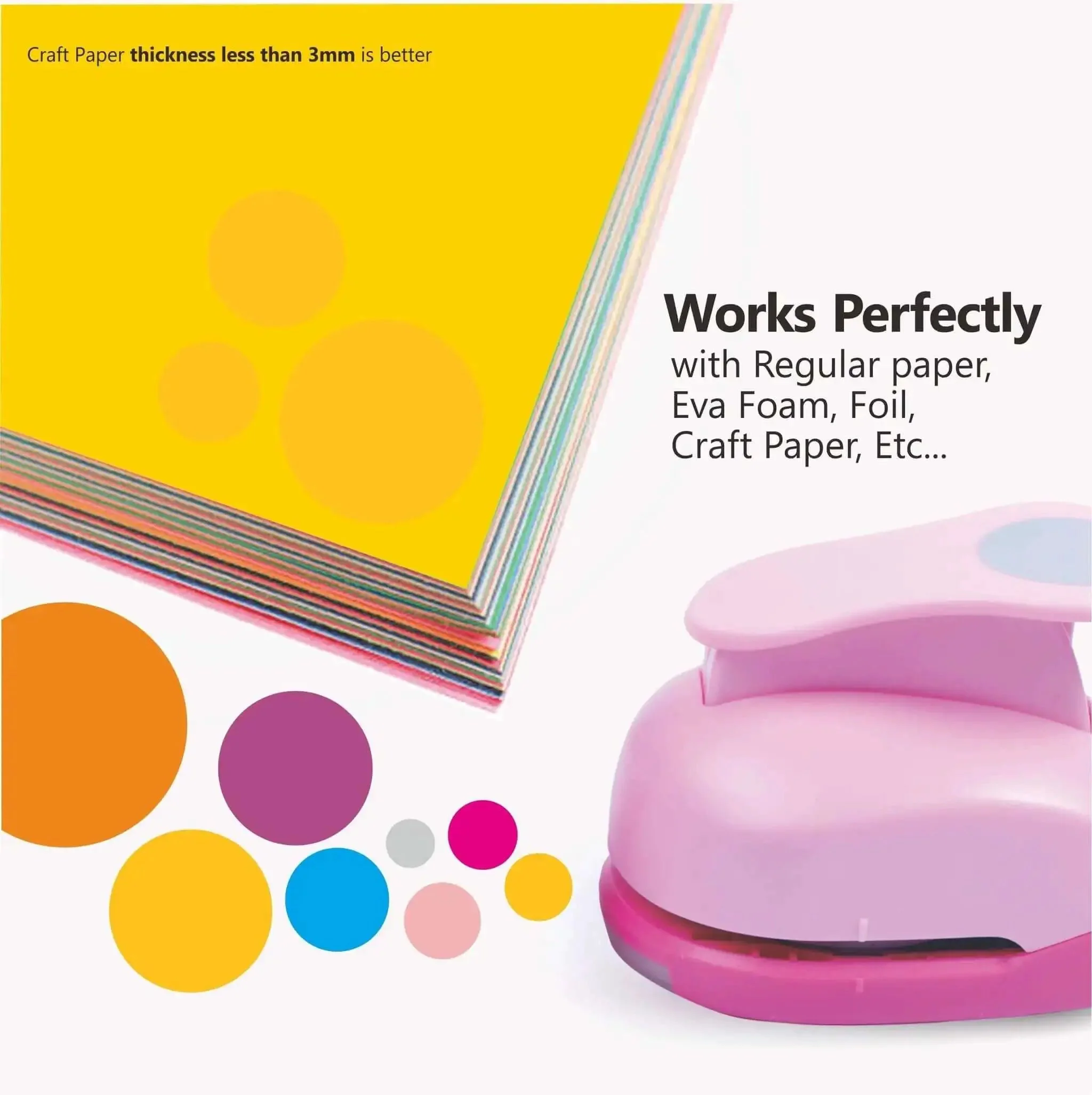5 Piece Craft Hole Punch Set For Scrapbooking And Card Making, Ergonomic Spring Action Paper Punches In Pink Circle Shapes, Great For DIY Albums Photos Office Crafts Projects And Handmade Decor - Image 4