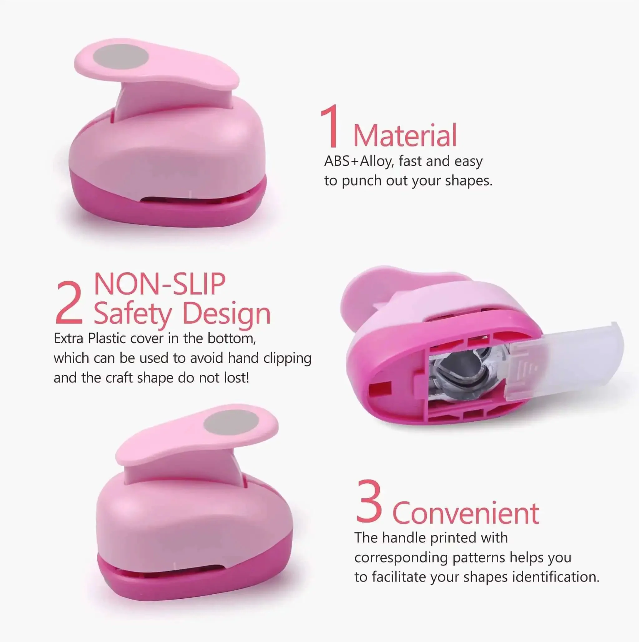 5 Piece Craft Hole Punch Set For Scrapbooking And Card Making, Ergonomic Spring Action Paper Punches In Pink Circle Shapes, Great For DIY Albums Photos Office Crafts Projects And Handmade Decor - Image 5