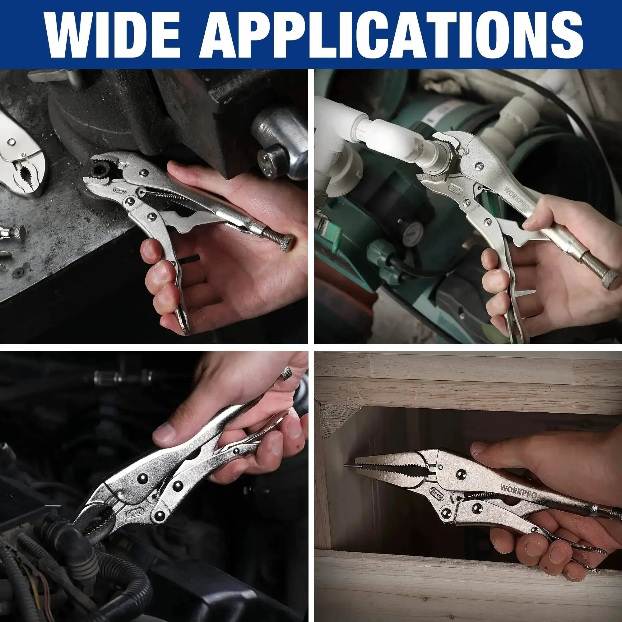 5 Piece Locking Pliers Set With Chrome-Vanadium Steel, Curved Jaw Vice Grips And Long Nose Pliers, 5, 7, 10 Inch Curved Jaw, 6.5 Inch And 9 Inch Long Nose, Quick Release Locking, Built-In Wire Cutter - Image 2