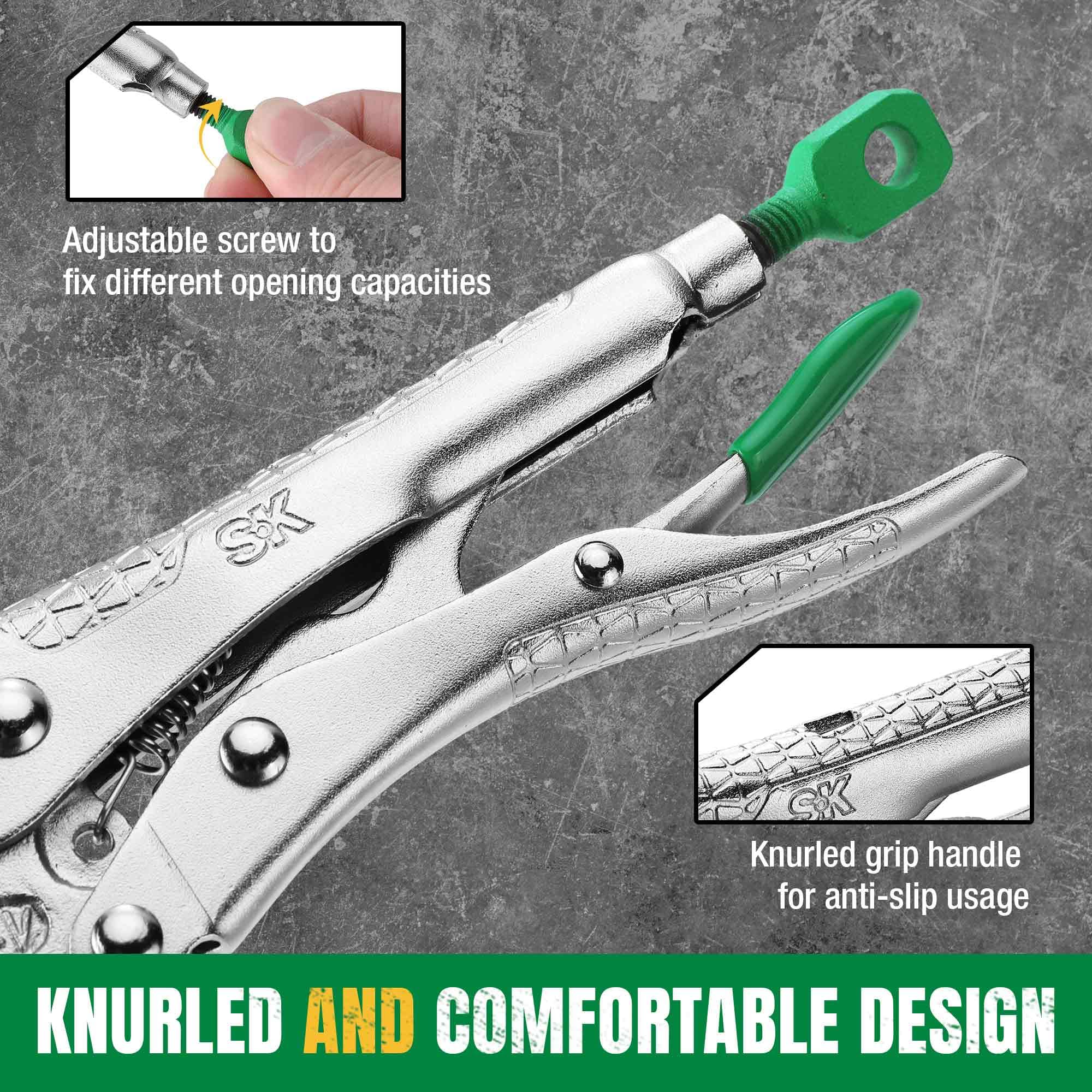 5-Piece Locking Pliers Set With Long Nose And Curved Jaw For Gearhead Projects Premium CR-V Steel Nickel Plated Anti Rust Finish Heat Treated For Strength Ergonomic Anti Slip Handles DIYer Friendly For Welding Or Assembly Rolling Pouch - Image 5