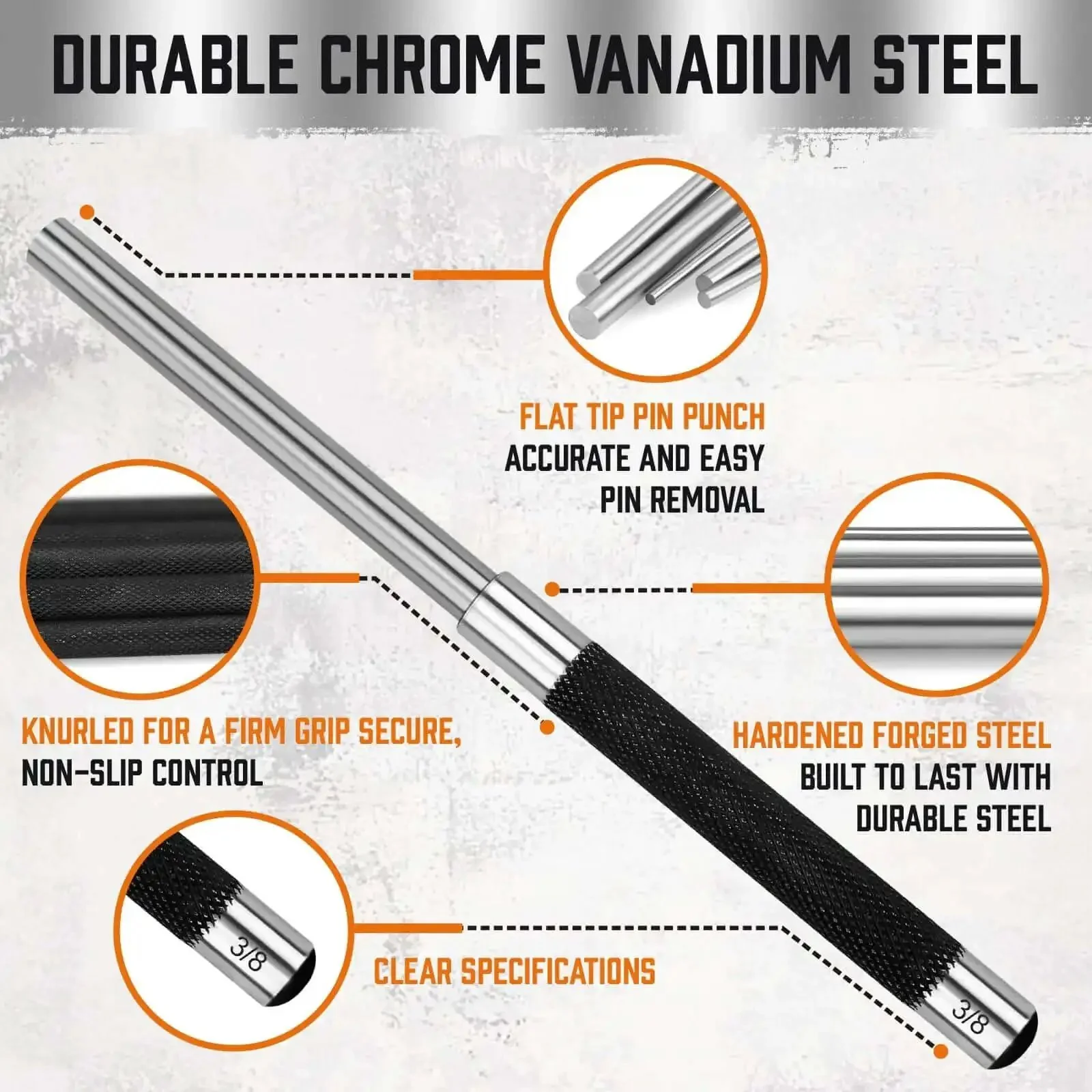 5 Piece Roll Pin Punch Set 8 Inch Carbon Steel Pro Grade Pin Punch Tool Kit With Storage Pouch For Gunsmithing Watch And Jewelry Repair Sizes One Eighth To Three Eighth Inch - Image 4