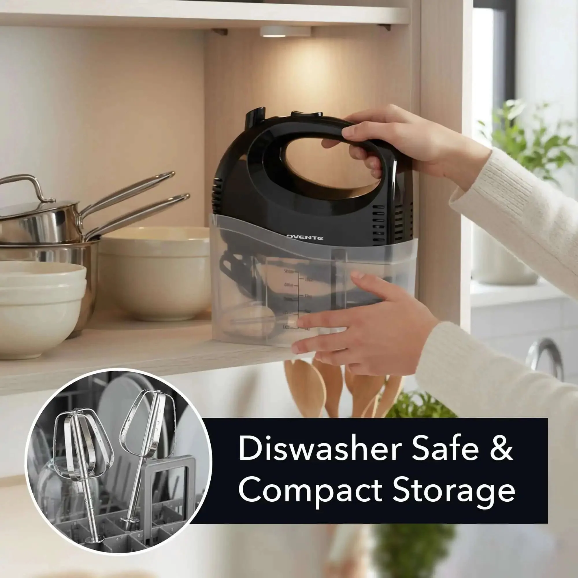 5 Speed Corded Hand Mixer With Stainless Steel Whisks, Compact Portable Design, Snap On Storage Case, 150W Lightweight Black Handheld Mixer For All Your Baking And Cooking Needs HM151B - Image 3