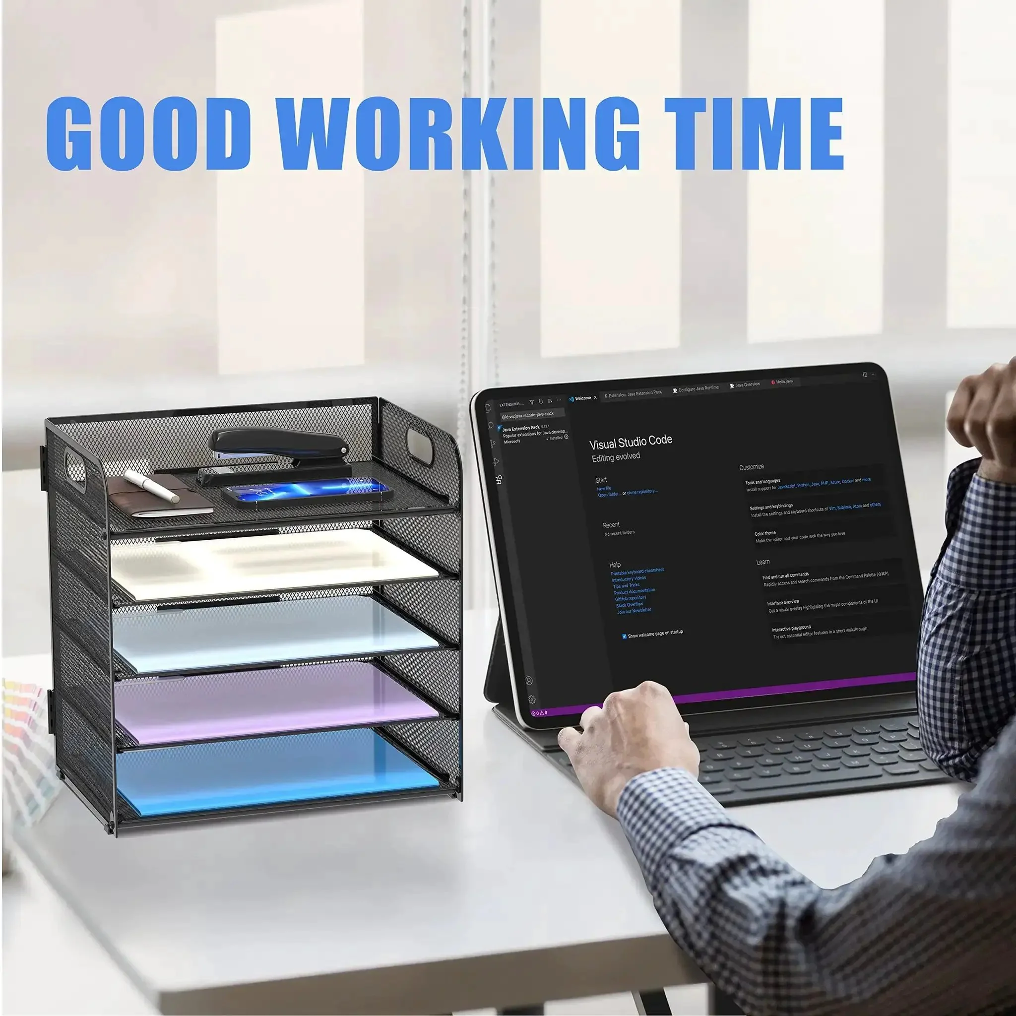 5 Tray Letter Paper Organizer With Handle Mesh Desk File Sorter For Office Home Or School Hassle Free Install Space Saving Desk Organizer To Keep Papers Neat And Accessible - Image 8