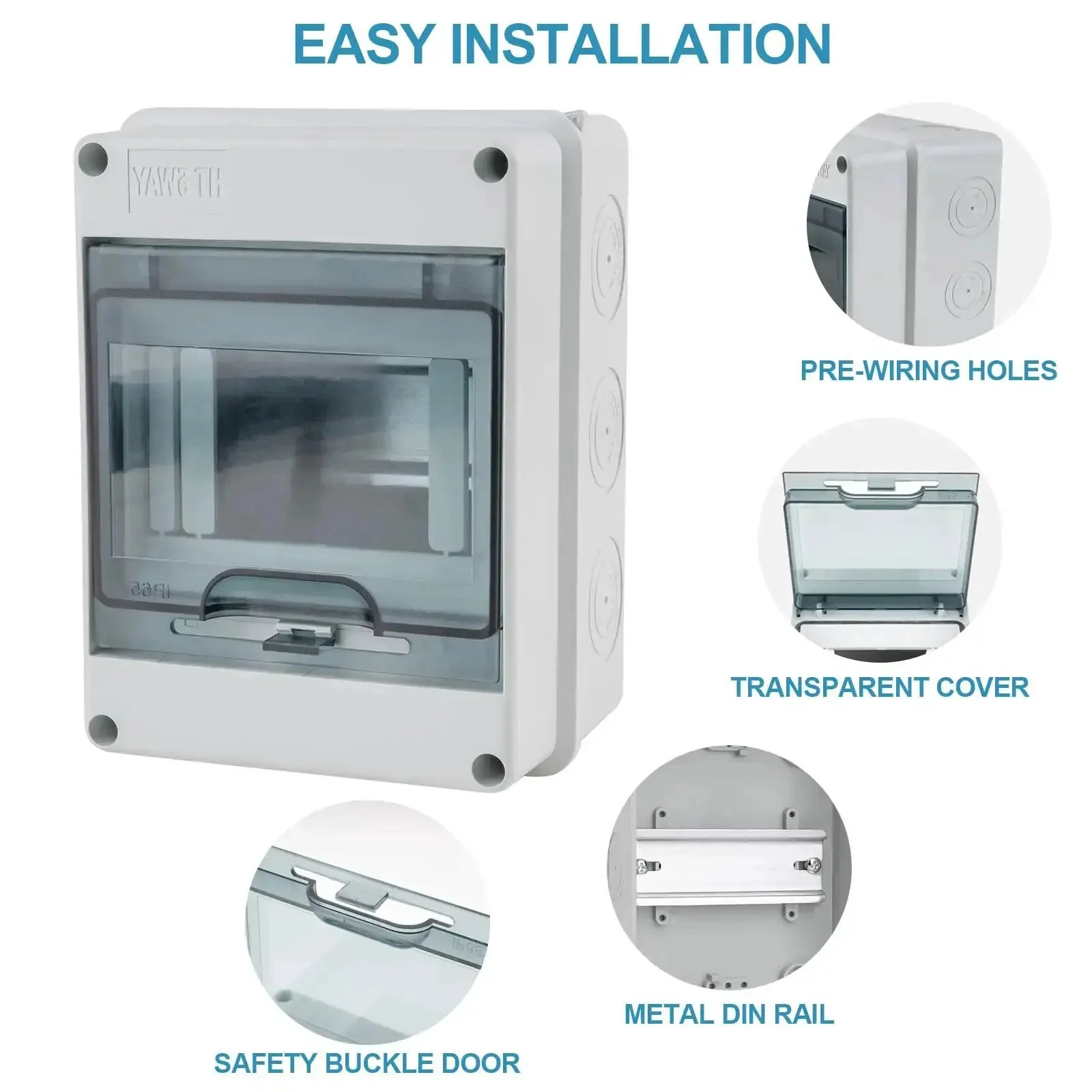 5 Way Circuit Breaker Box IP65 Weatherproof Distribution Enclosure With Din Rail ABS Plastic Cover For Indoor Outdoor Wall Mount Easy Wire In And Out Knockouts Built Tough Electrical Box - Image 6