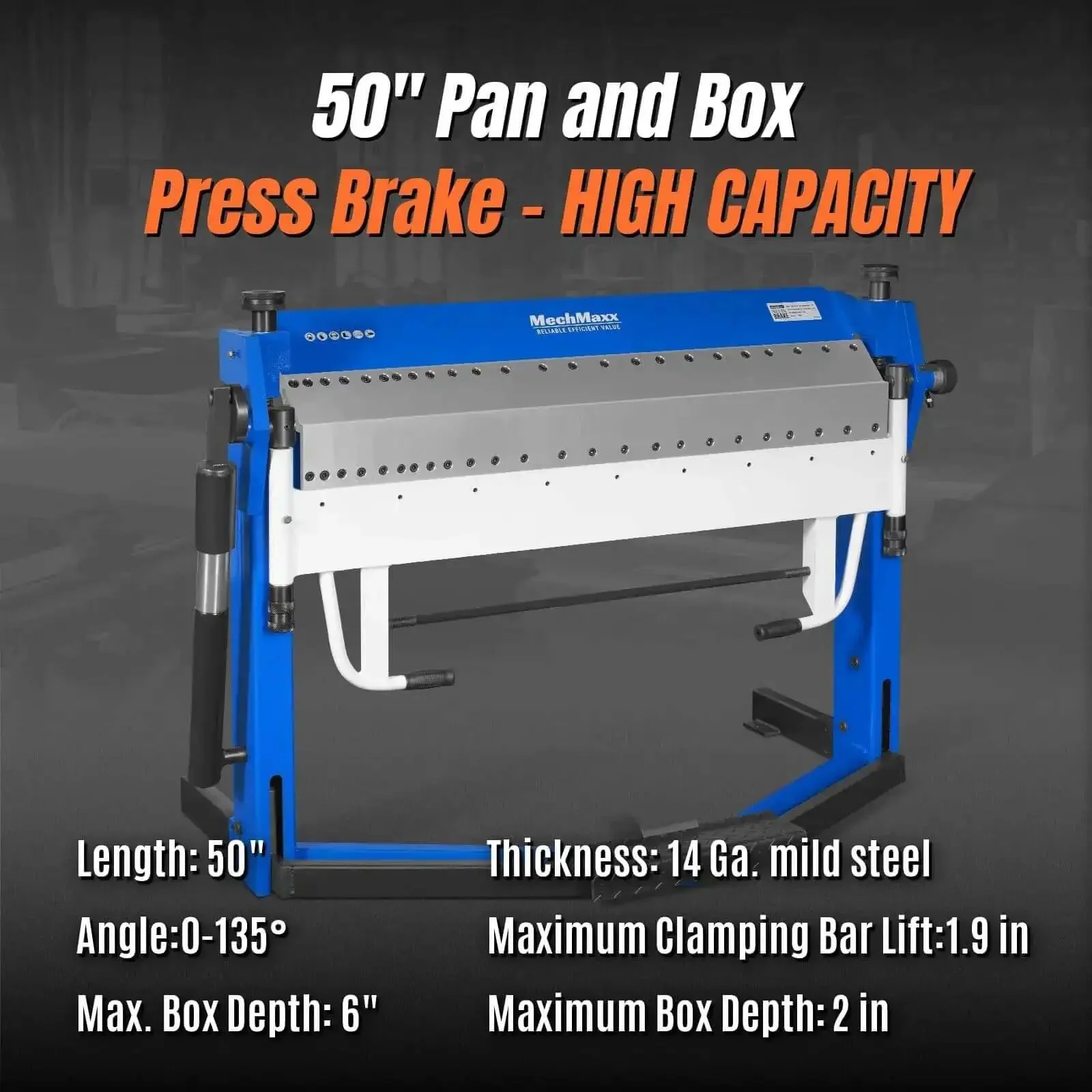 50 Inch Foot Clamp Pan And Box Brake For Sheet Metal Folding, Heavy Duty Industrial Metal Bender, 0-135 Degree Bend, 2 Inch Box Depth, 1.9 Inch Clamping Lift, Hands-Free Foot Pedal Clamping - Image 12