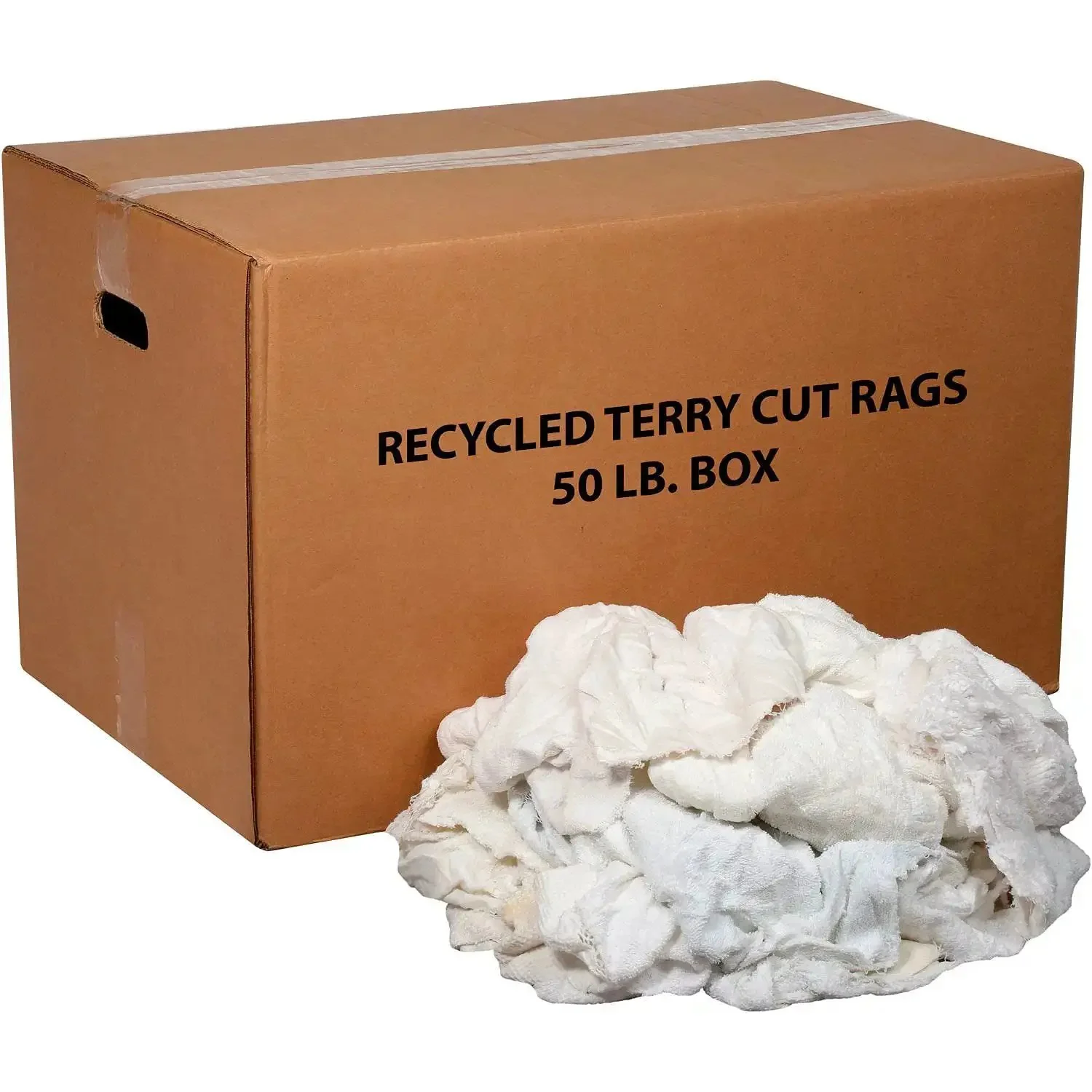 50 Lb Box Recycled Cotton Terry Cut Rags In White All Purpose Wipers For Polishing Dusting And Cleaning Jobs Assorted Sizes Reusable And Machine Washable To Save Waste And Cash - Image 2