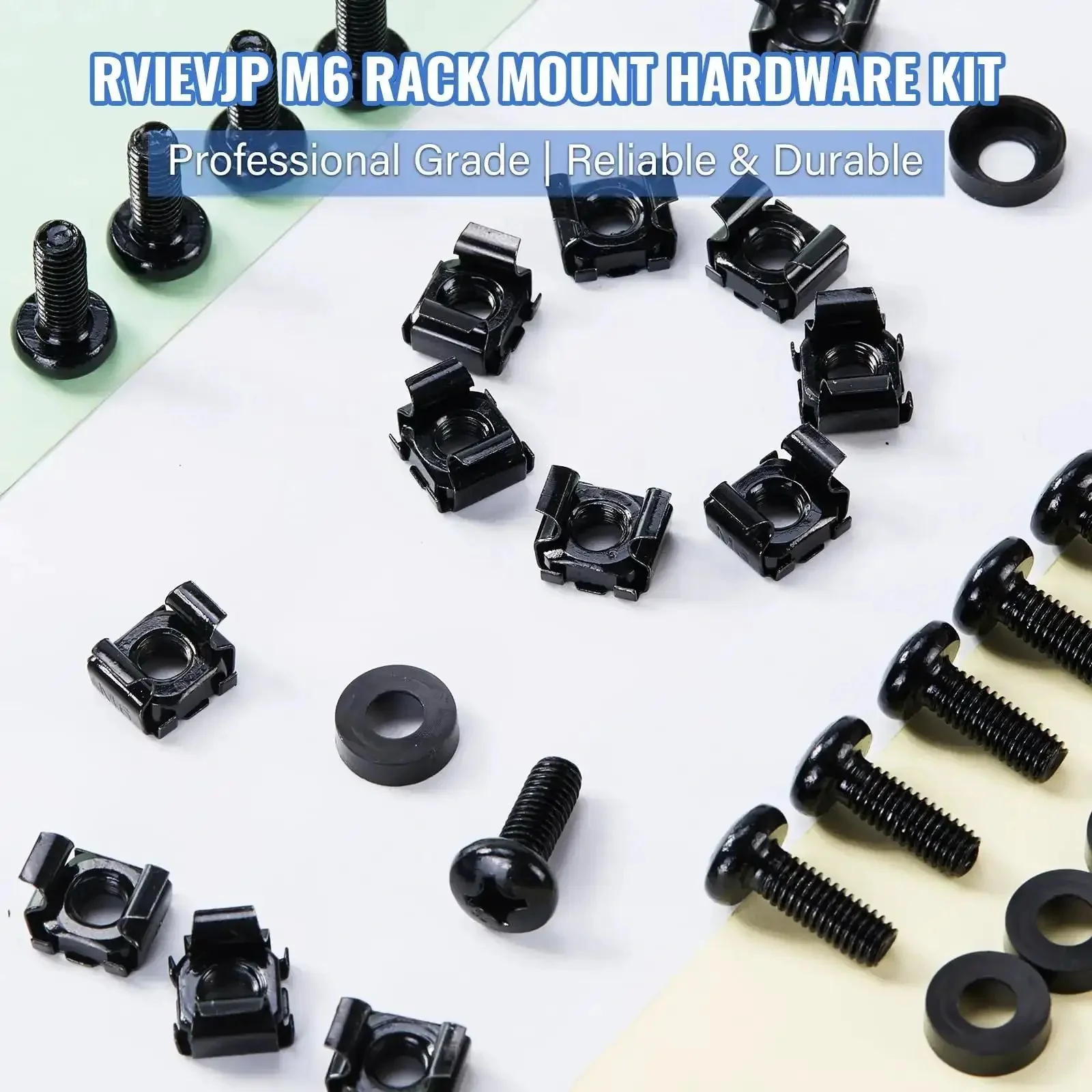 50 Pack M6 x 16mm Rack Mount Cage Nuts Screws And Washers For 19 Inch Server Racks And Network Cabinets Includes Free Self-Locking Cable Ties Durable Black Finish Rack-Ready Hardware Kit For Routers Switches And AV Gear - Image 2