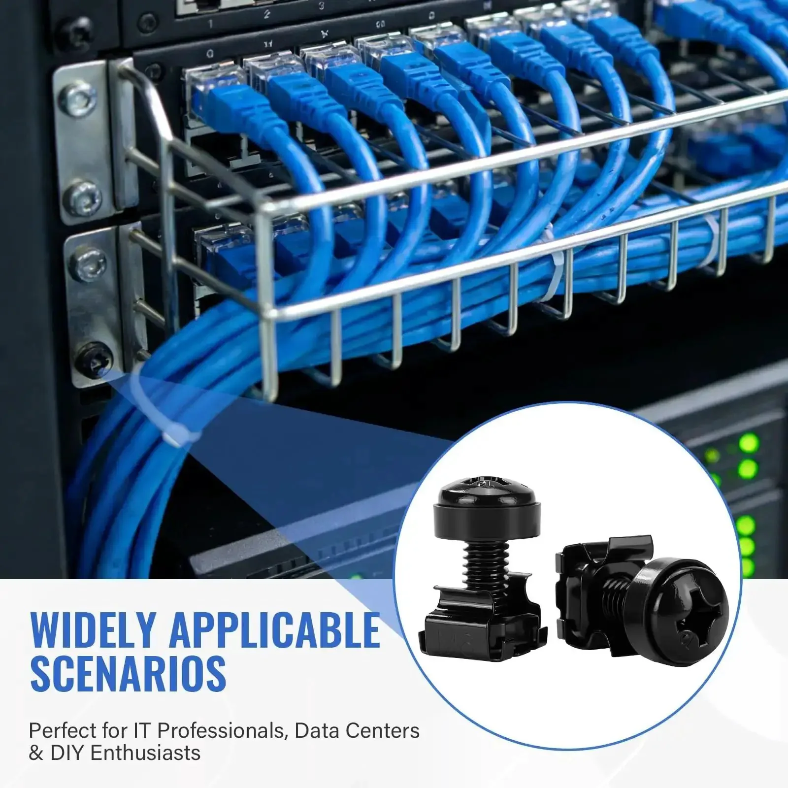 50 Pack M6 x 16mm Rack Mount Cage Nuts Screws And Washers For 19 Inch Server Racks And Network Cabinets Includes Free Self-Locking Cable Ties Durable Black Finish Rack-Ready Hardware Kit For Routers Switches And AV Gear - Image 3