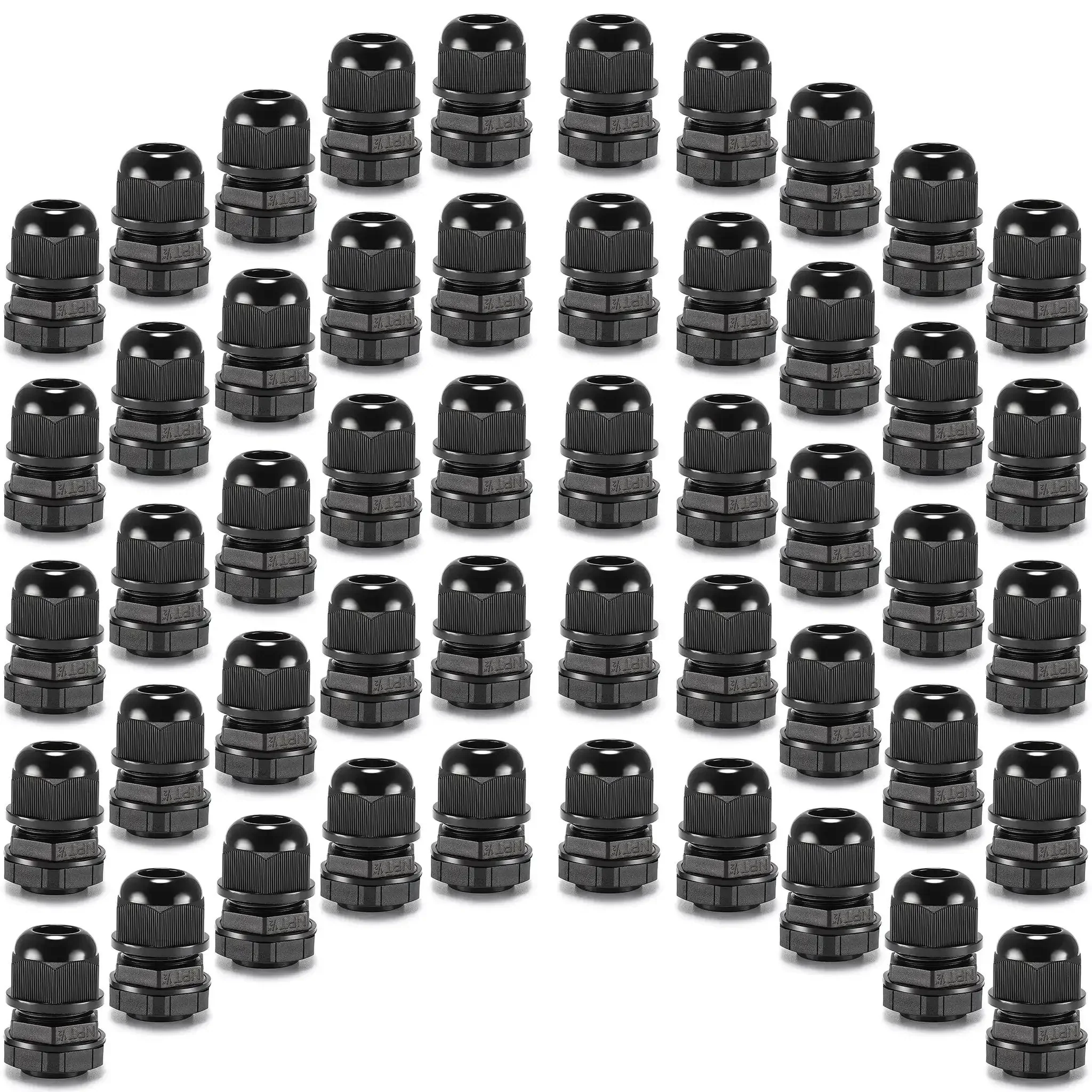 50 Pack One Half Inch NPT Cable Gland Waterproof IP68 Nylon Pass Through Cord Grip Connector Strain Relief Wire Grommet Heavy Duty Sealing For Outdoor Electrical Projects