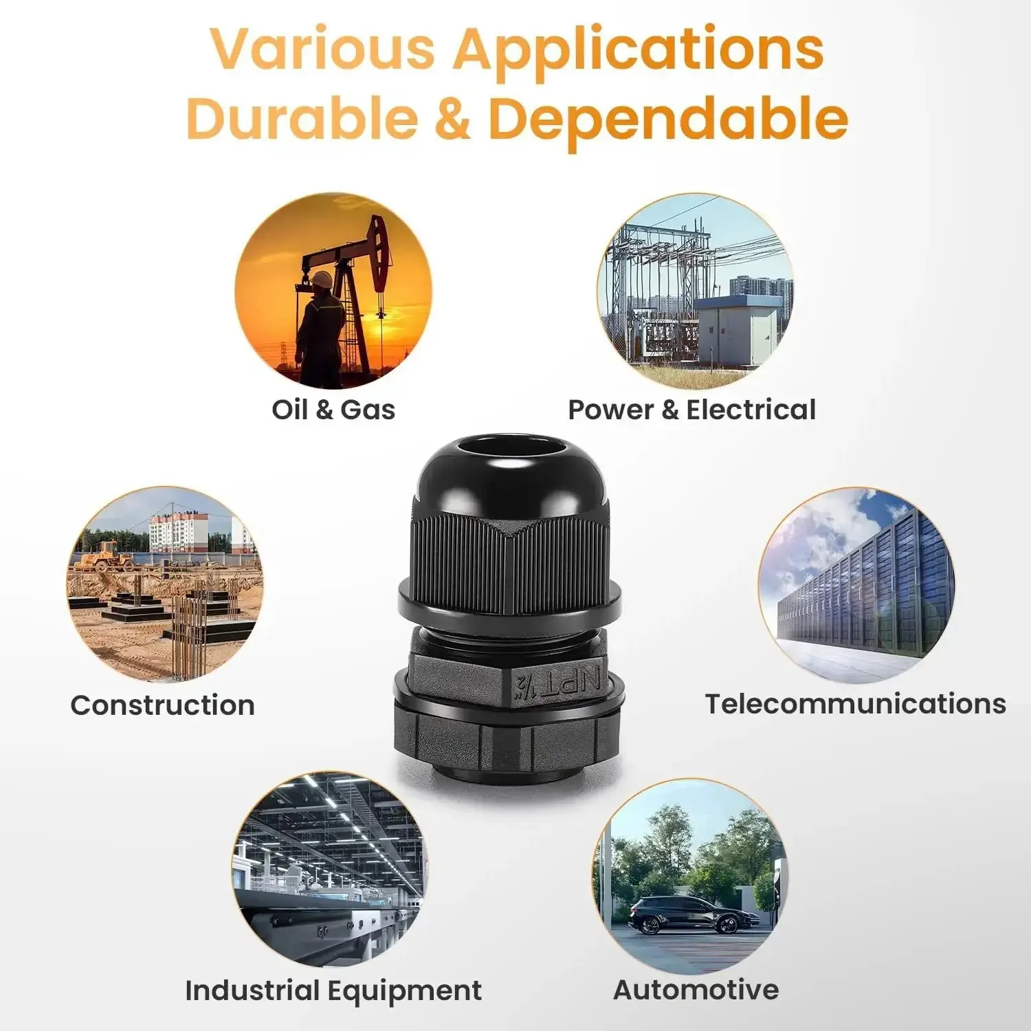 50 Pack One Half Inch NPT Cable Gland Waterproof IP68 Nylon Pass Through Cord Grip Connector Strain Relief Wire Grommet Heavy Duty Sealing For Outdoor Electrical Projects - Image 2