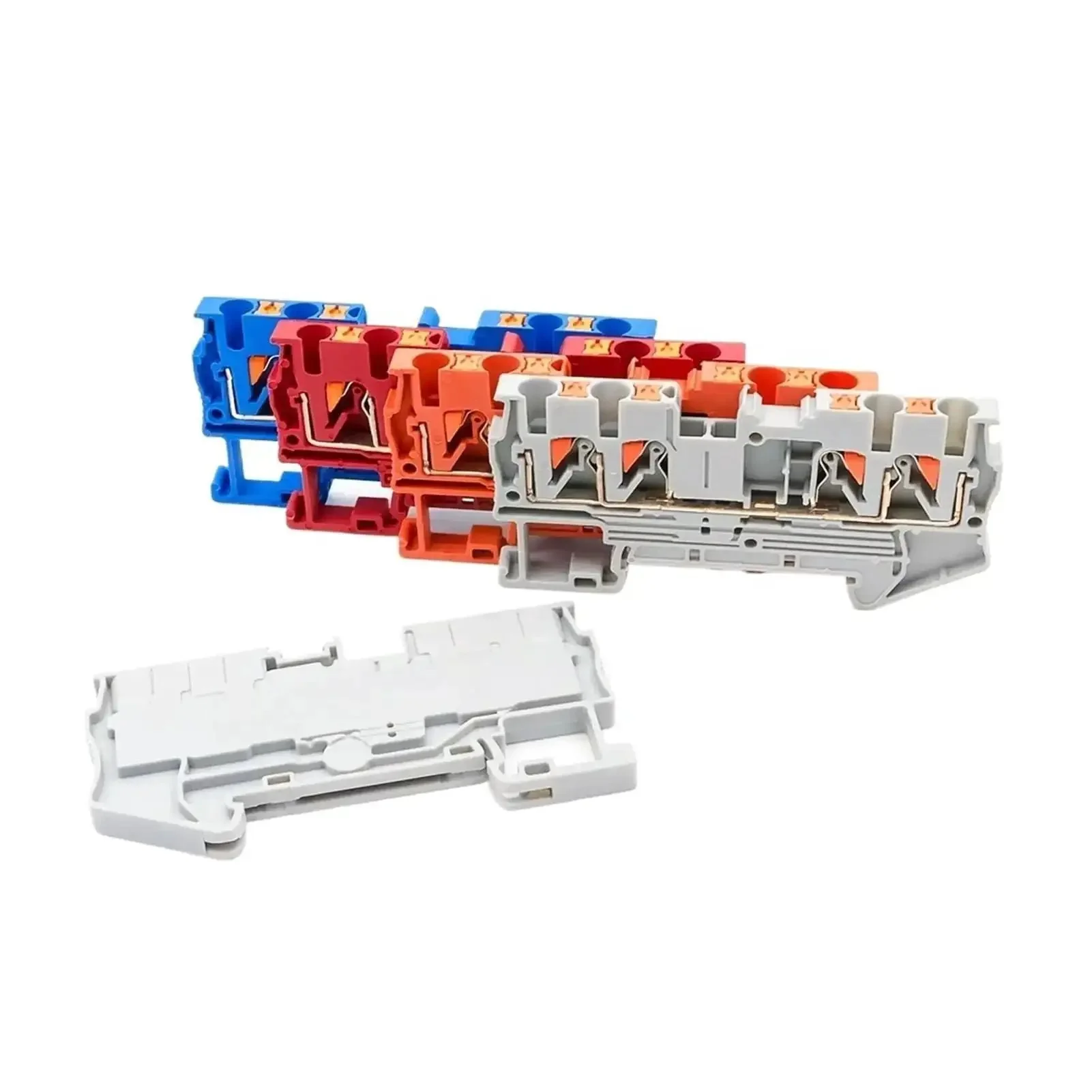 50 Pack PT 2.5 Quattro 4 Wire Terminal Block For DIN Rail With Spring Clamp Quick Safe Electrical Connection 0.5mm2 Compact Rail Type Gray Ideal For Quick Wiring Easy Installation Durable And Insulated Connection - Image 5
