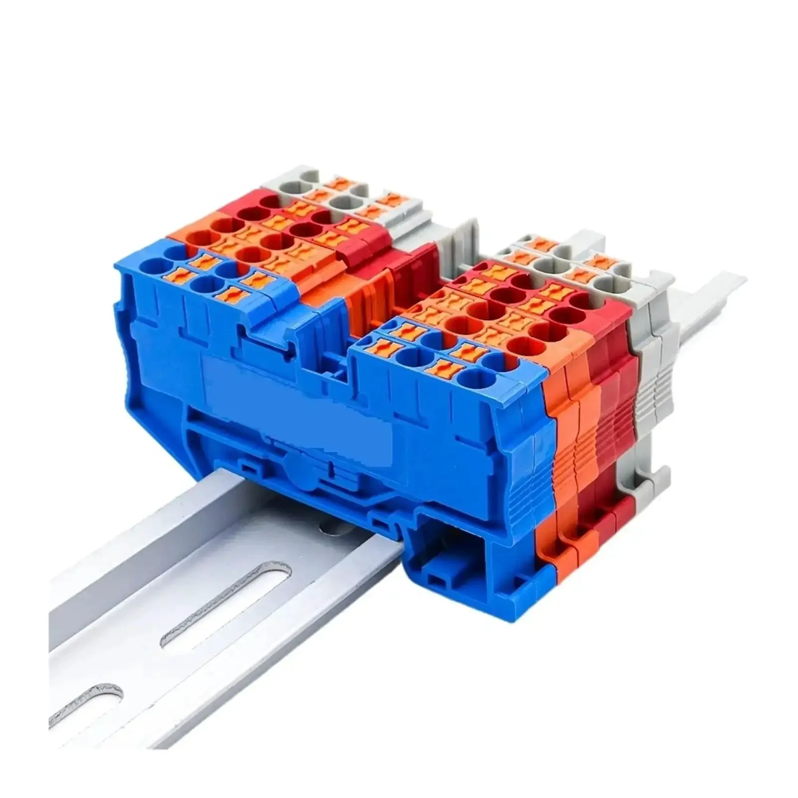 50 Pack PT 2.5 Quattro 4 Wire Terminal Block For DIN Rail With Spring Clamp Quick Safe Electrical Connection 0.5mm2 Compact Rail Type Gray Ideal For Quick Wiring Easy Installation Durable And Insulated Connection - Image 6