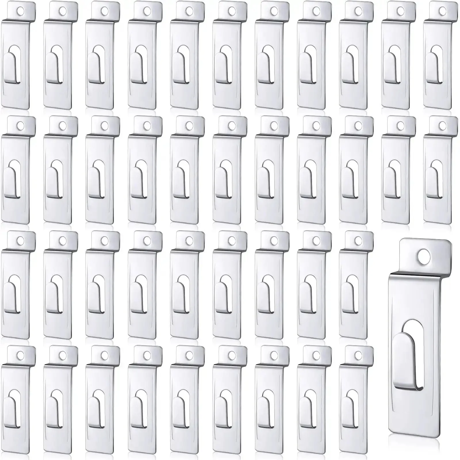 50 Pack Slatwall Hooks Notch Hangers for Wall Displays Metal Pegboard Slat Grid Accessories in Silver Heavy Duty Pro Grade Store Display Hangers for Shelves Panels Grids and Fixtures