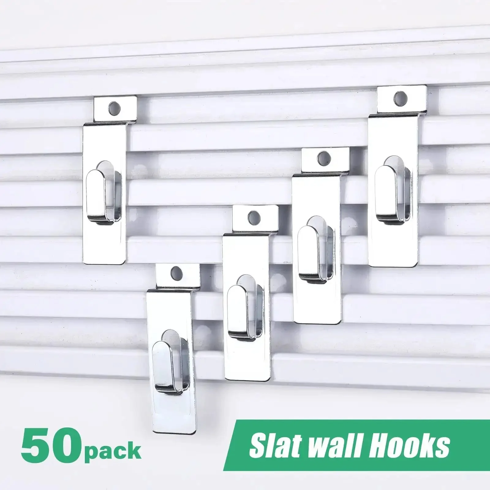 50 Pack Slatwall Hooks Notch Hangers for Wall Displays Metal Pegboard Slat Grid Accessories in Silver Heavy Duty Pro Grade Store Display Hangers for Shelves Panels Grids and Fixtures - Image 5
