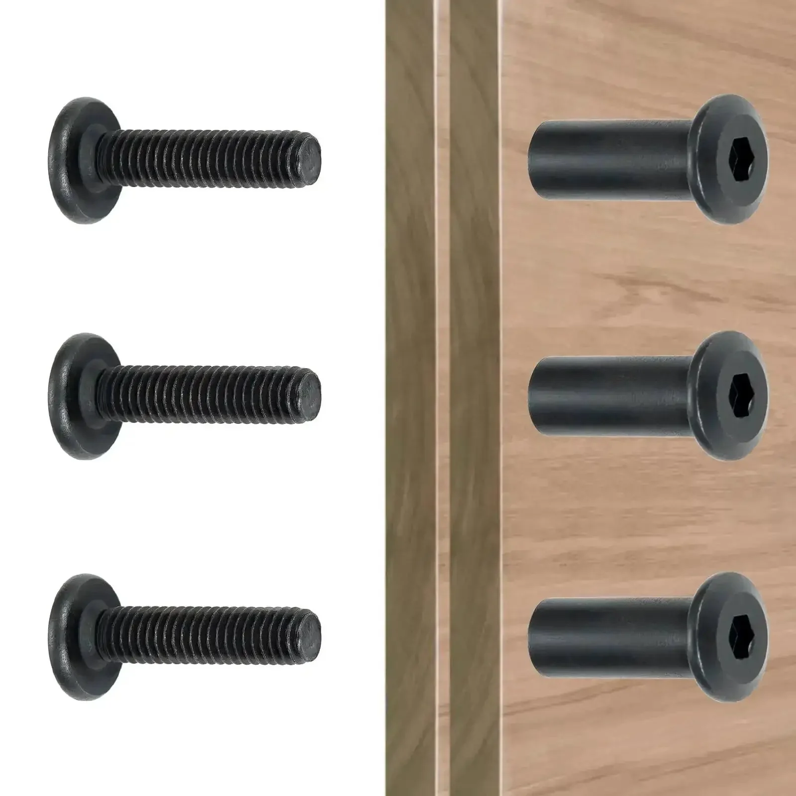 50 Pcs M6x25mm Furniture Bolts Black Hex Screws And Barrel Nuts Kit Binding Post Screws For Furniture Connectors Bunk Bed Hardware And Woodworking Tools - Image 3