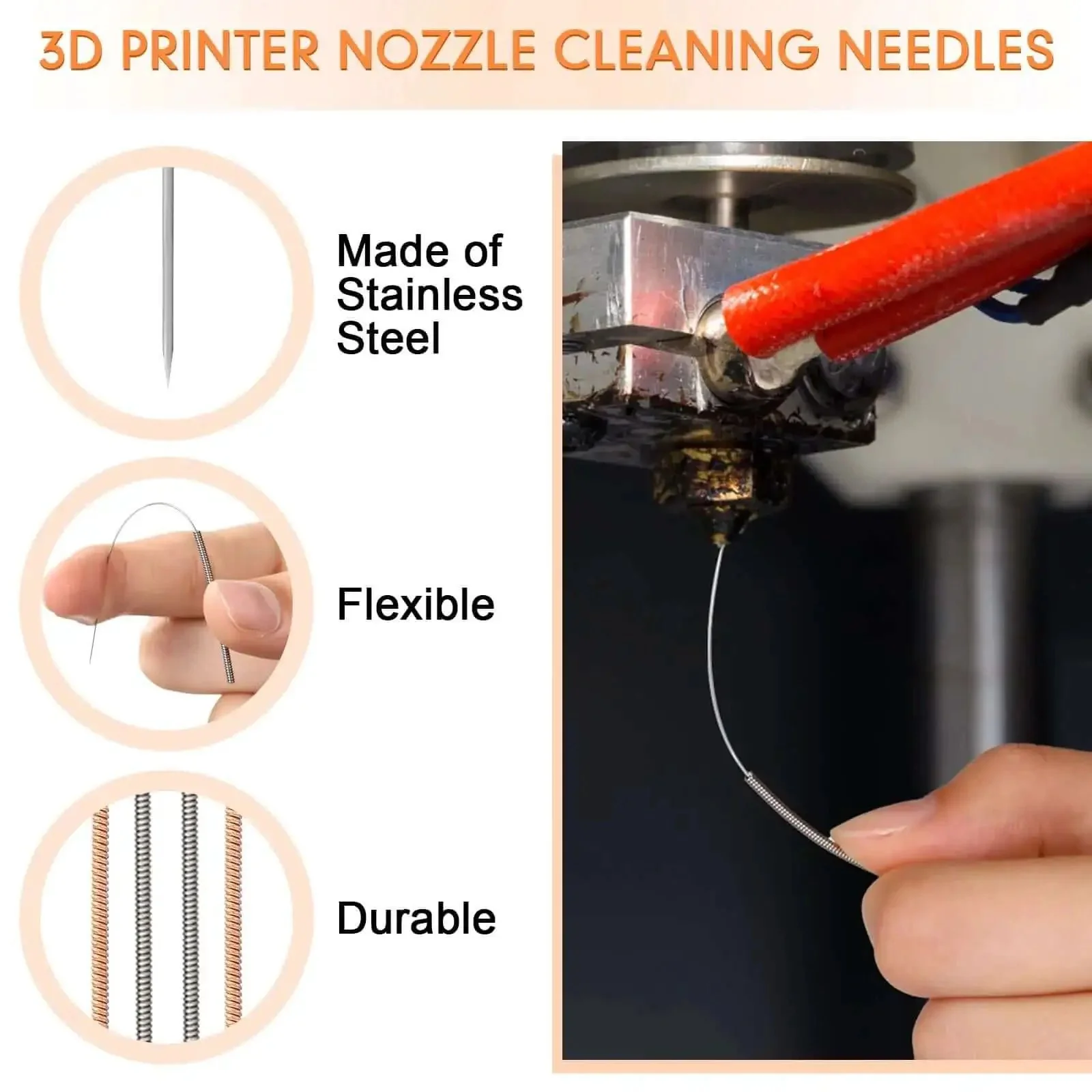 50 Piece 3D Printer Nozzle Cleaning Kit With MK8 Nozzles And Cleaning Needles, Curved Tweezers, And Essential Maintenance Tools For Creality Ender 3 CR 10 MakerBot Models, Ideal For Quick Nozzle Swaps, Clearing Jams, And Print Quality - Image 4