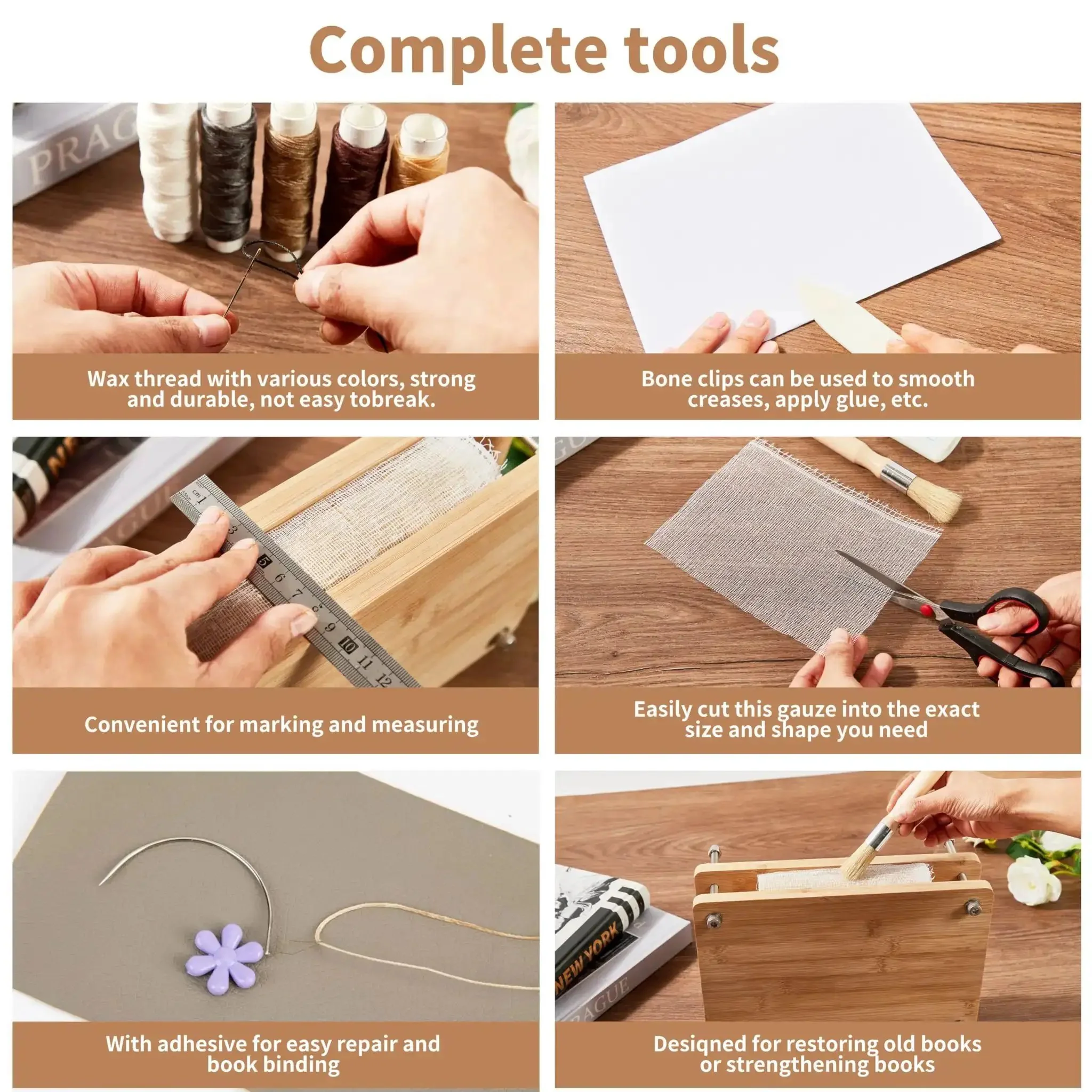 50 Piece Book Binding Kit For Newbies Complete DIY Set With Tools And Clear Instructions Includes Book Press Wax Thread Needles Awl Plastic Bone Folders Cloth And All Essentials For 11.6 By 7.8 Inch Projects - Image 7