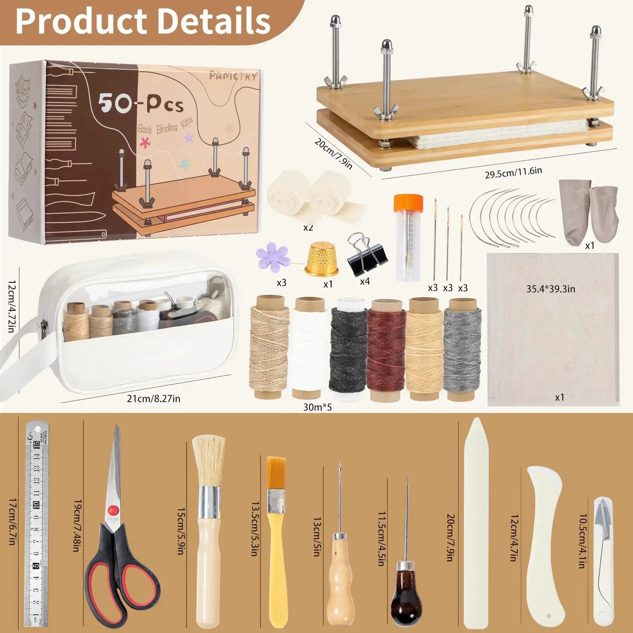 50 Piece Book Binding Kit For Newbies Complete DIY Set With Tools And Clear Instructions Includes Book Press Wax Thread Needles Awl Plastic Bone Folders Cloth And All Essentials For 11.6 By 7.8 Inch Projects - Image 9