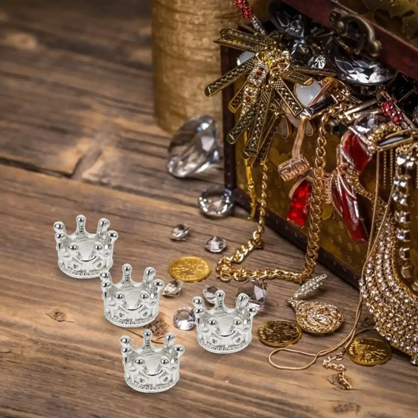 50 Piece King Crown Charms 3D Mini Alloy Beads For DIY Jewelry Making Vintage Style Spacer Charms To Create King And Queen Couple Bracelets Lead Free Silver Tone - Image 5