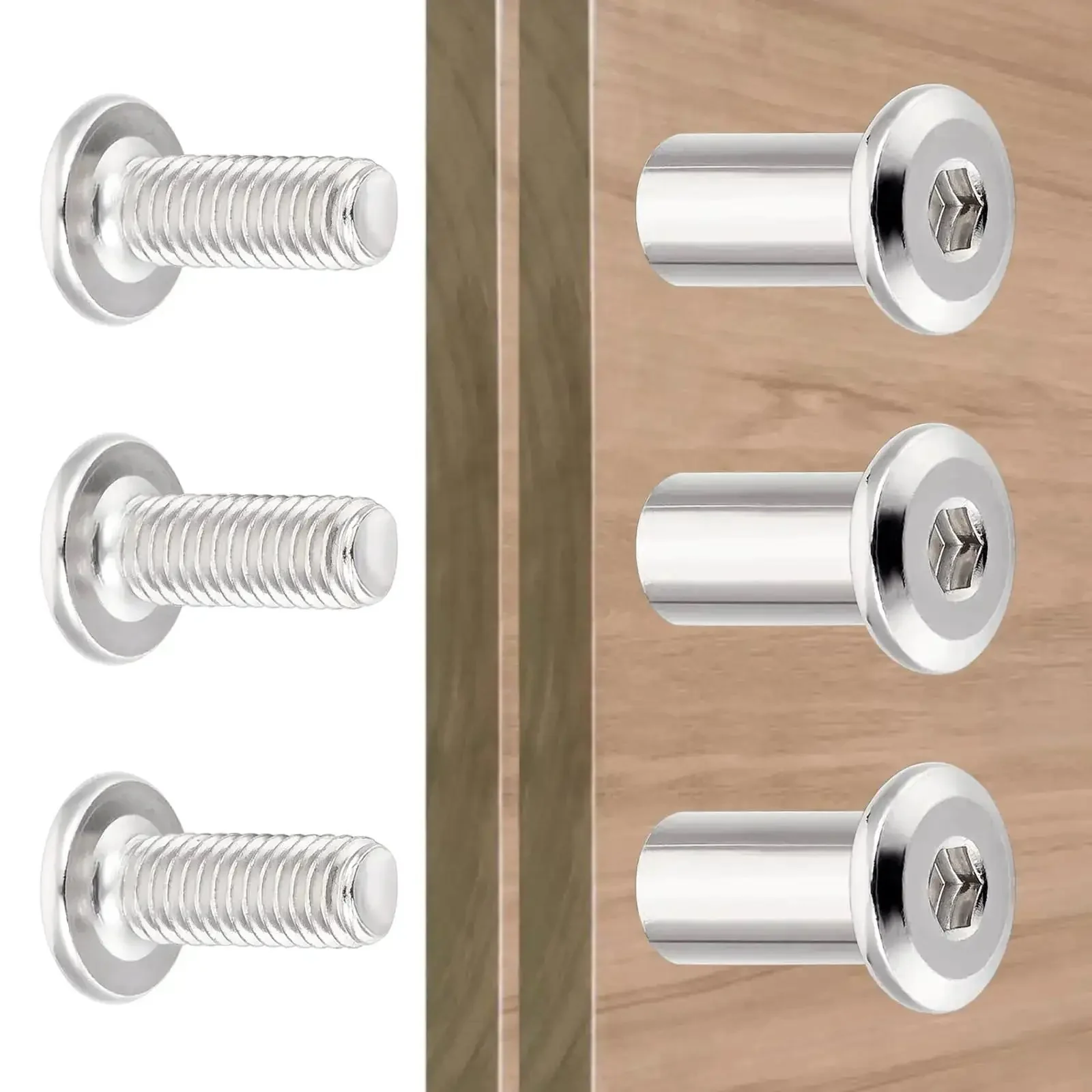 50 Piece M6 Furniture Bolt And Nut Kit With Silver Hex Drive Nuts Includes Bolts Nuts Cabinet Connectors Binding Barrels And M4 Wrenches For Beds Shelves Bunk Beds And Diy Home Projects - Image 2