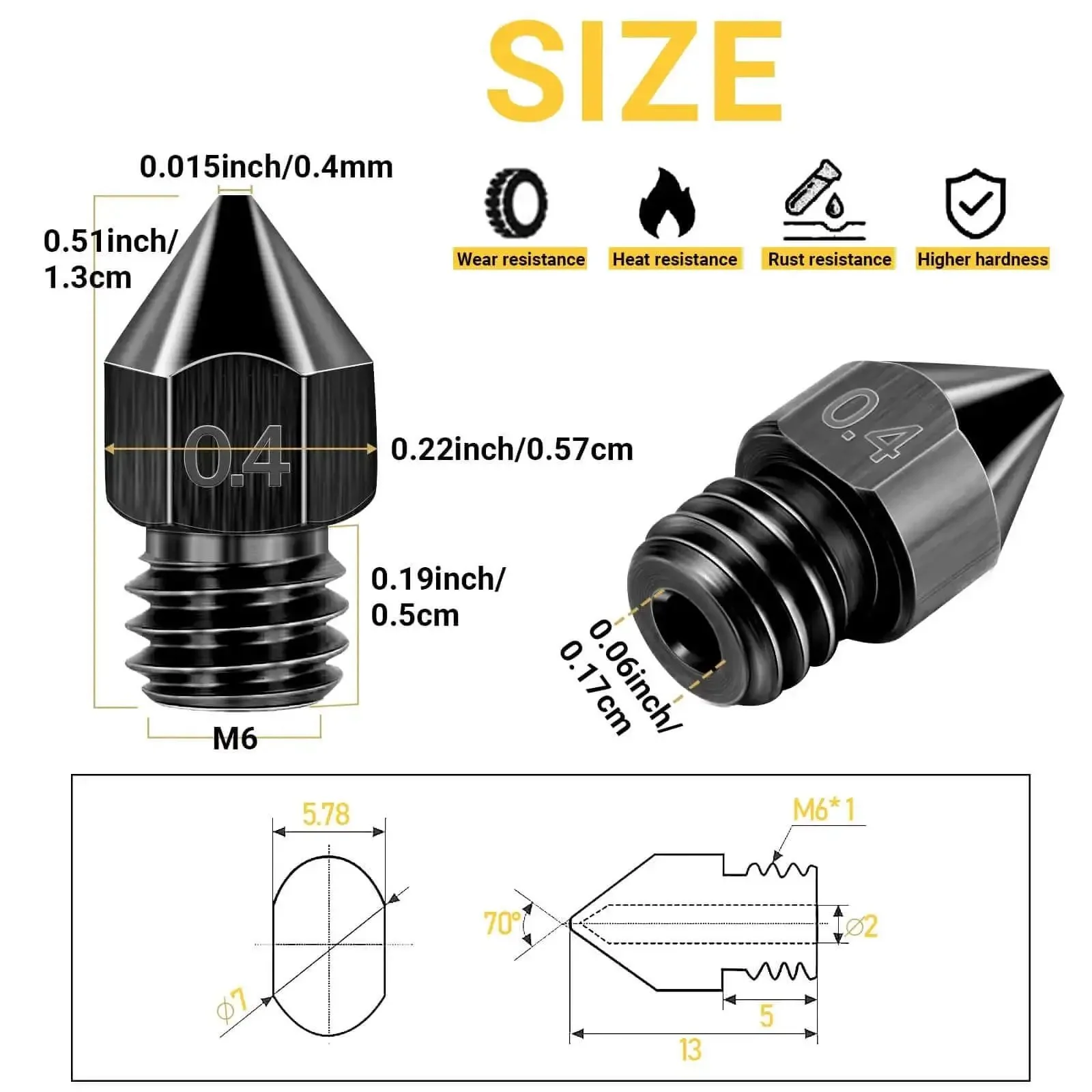 50 Piece Mk8 3D Printer Nozzle Set Hardened Steel Stainless Steel Brass For CR 10 Ender 3 High Temperature Wear Resistant Extruder Nozzles With Mixed Diameters And Cleaning Tools Kit - Image 7