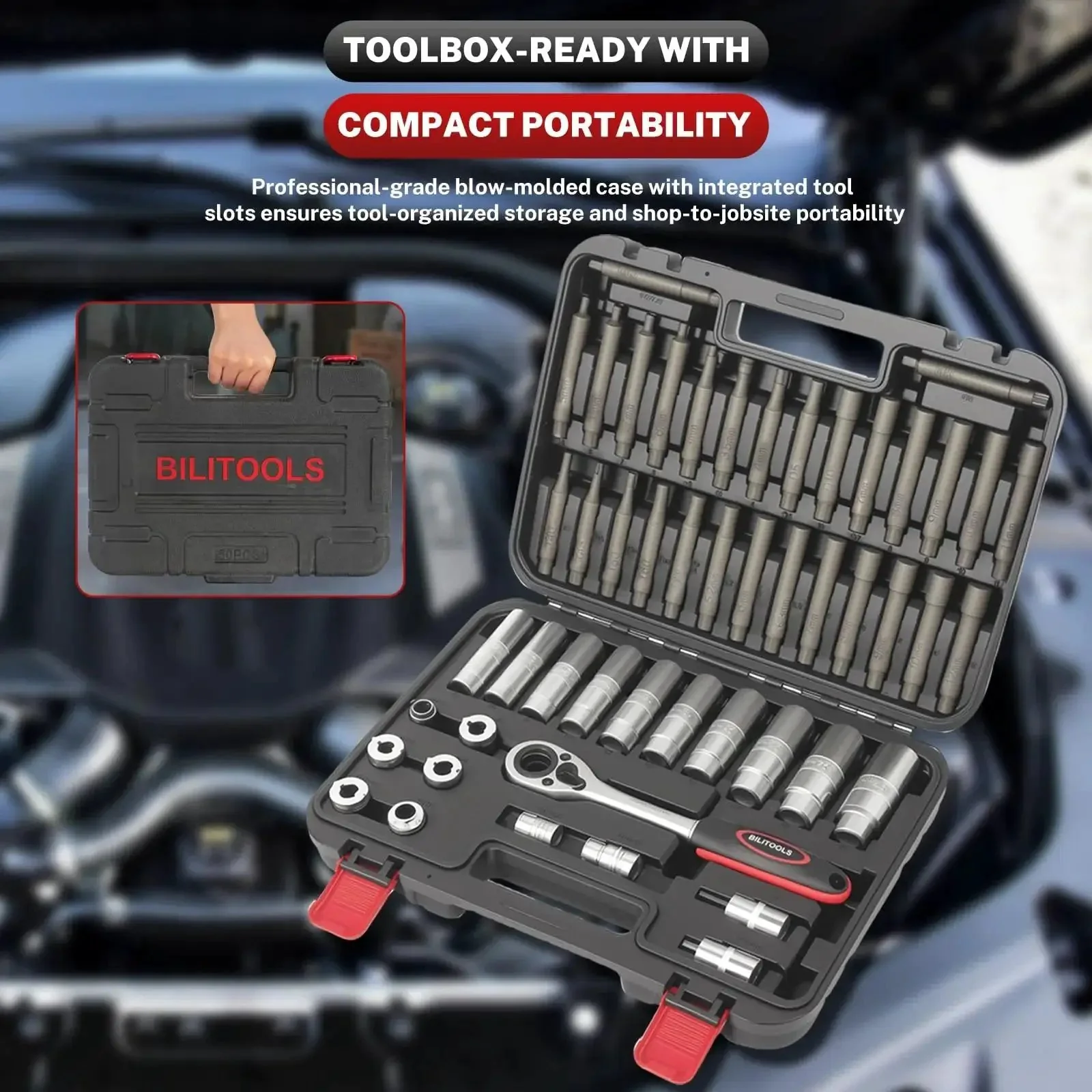 50 Piece Shock Absorber Nut And Socket Set For Suspension Struts And Top Mounts With Ratchet Adapters A Heavy Duty Automotive Tool Kit For Quick Removal And Installation Of Nuts Bolts And Mounts On Cars And Trucks - Image 2