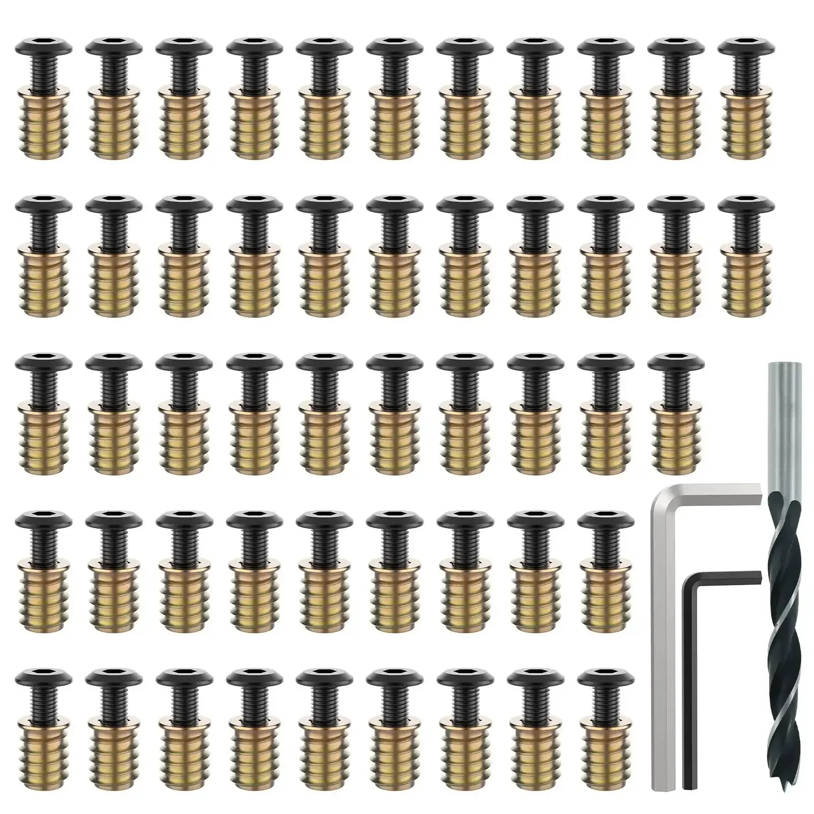50 Sets 1/4-20 X 19/32 Inch Threaded Inserts And Bolts For Wood Hex Socket Drive Furniture Screws And Nuts Kit With Hex Wrenches And Drill Bit Heavy Duty Carbon Steel Bolts Galvanized Nuts Built To Last And Corrosion Resistant