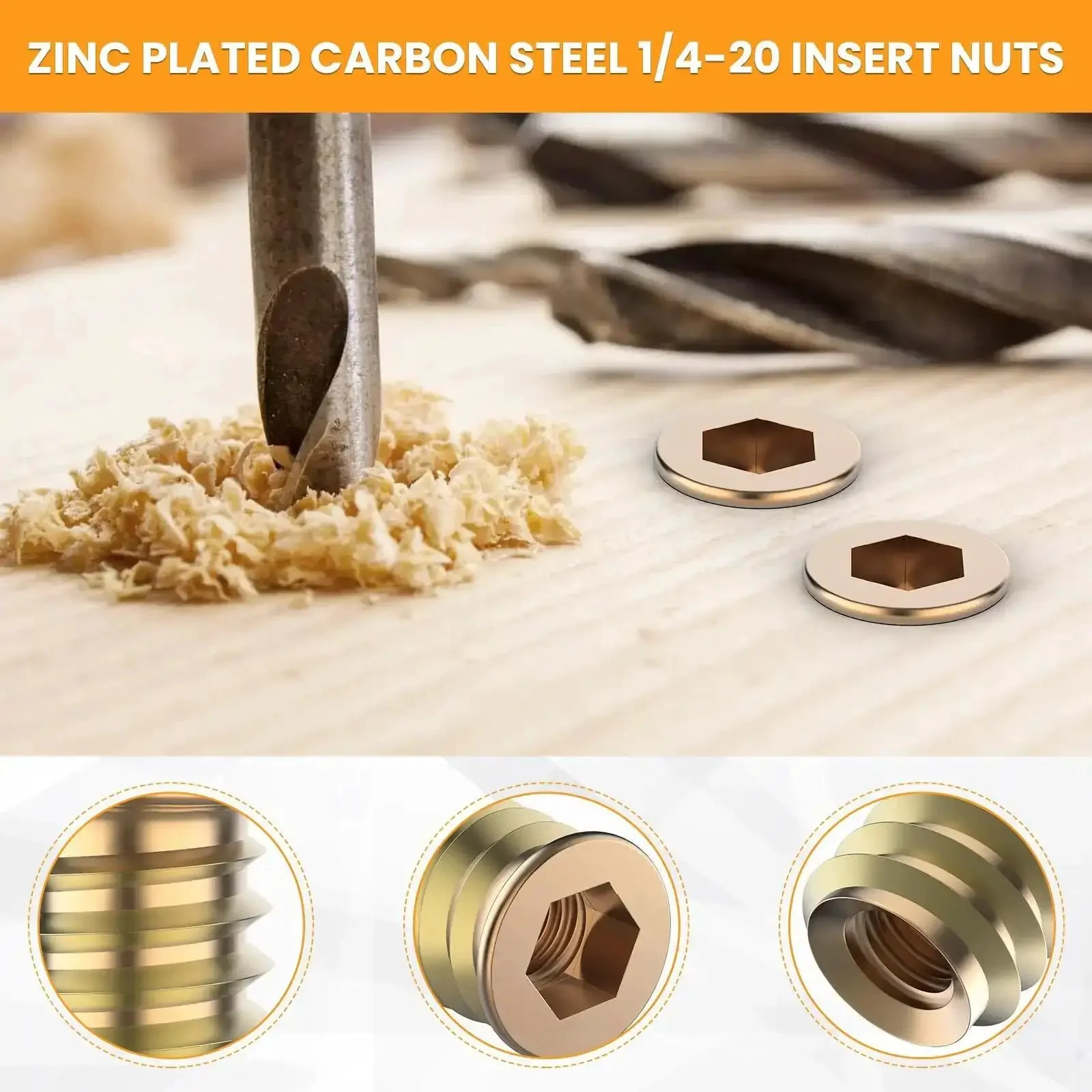 50 Sets 1/4-20 X 19/32 Inch Threaded Inserts And Bolts For Wood Hex Socket Drive Furniture Screws And Nuts Kit With Hex Wrenches And Drill Bit Heavy Duty Carbon Steel Bolts Galvanized Nuts Built To Last And Corrosion Resistant - Image 3