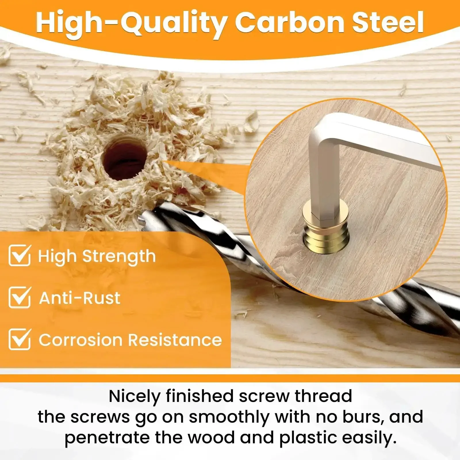 50 Sets 1/4-20 X 19/32 Inch Threaded Inserts And Bolts For Wood Hex Socket Drive Furniture Screws And Nuts Kit With Hex Wrenches And Drill Bit Heavy Duty Carbon Steel Bolts Galvanized Nuts Built To Last And Corrosion Resistant - Image 5