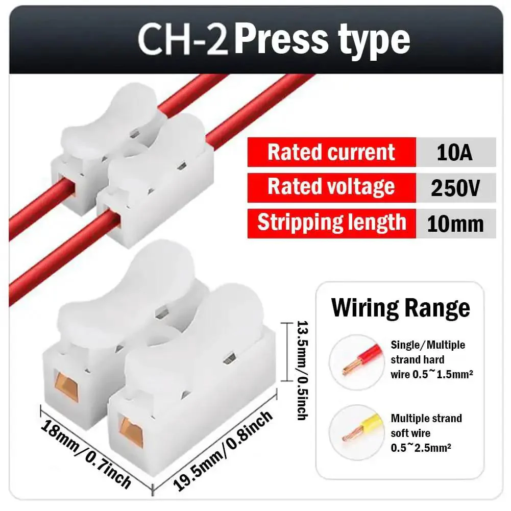 500 Pack 2 Pin 10A 220V Push Wire Connectors Quick Connect Spring Terminal Blocks For LED Strip Lights DIY Friendly No Solder Easy Install Barrier Block Wiring Clamp Durable White PVC Insulated - Image 8