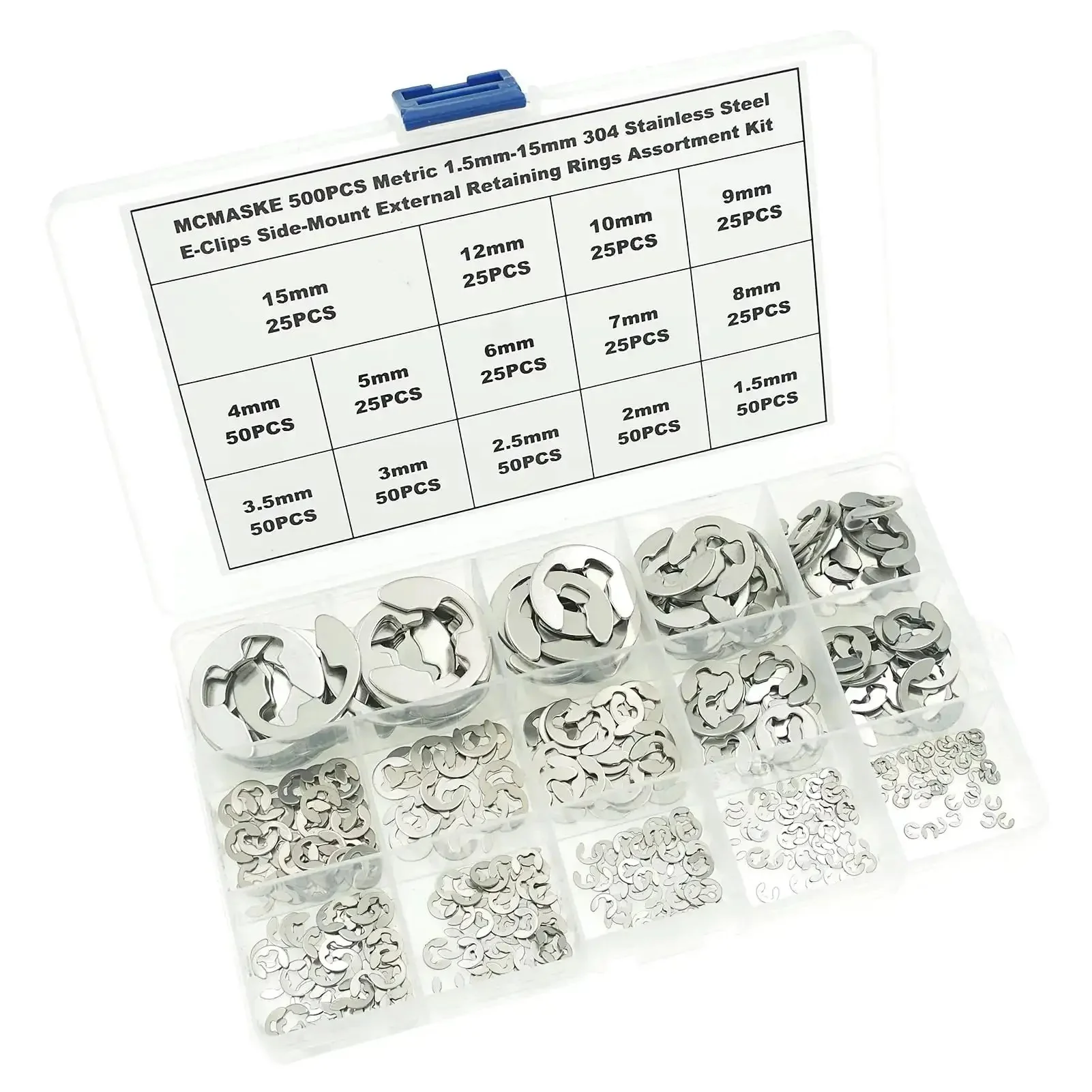 500 Piece Metric E Clips Kit In 304 Stainless Steel With 14 Sizes From 1.5mm To 15mm Side Mount External Retaining Rings Assortment For Machinery Repair And DIY Projects Pro Grade - Image 5