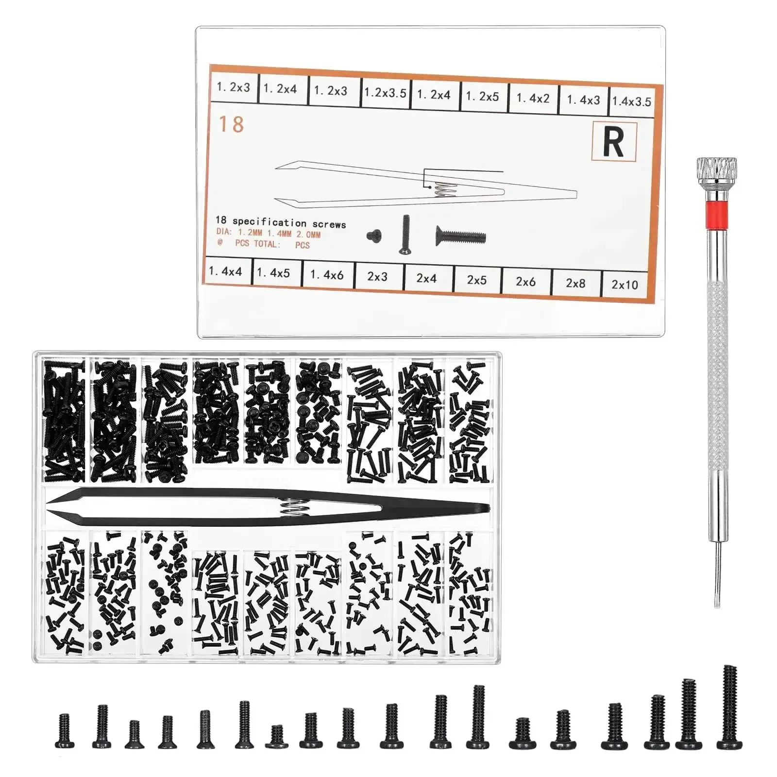 500 Piece Micro Screw Kit For Glasses And Electronics With Black Screws Included Screwdriver And Tweezers The Grab And Go Fix It Kit For Eyeglasses Watches Laptops And Small Gadgets Rust Resistant Iron And Carbon Steel