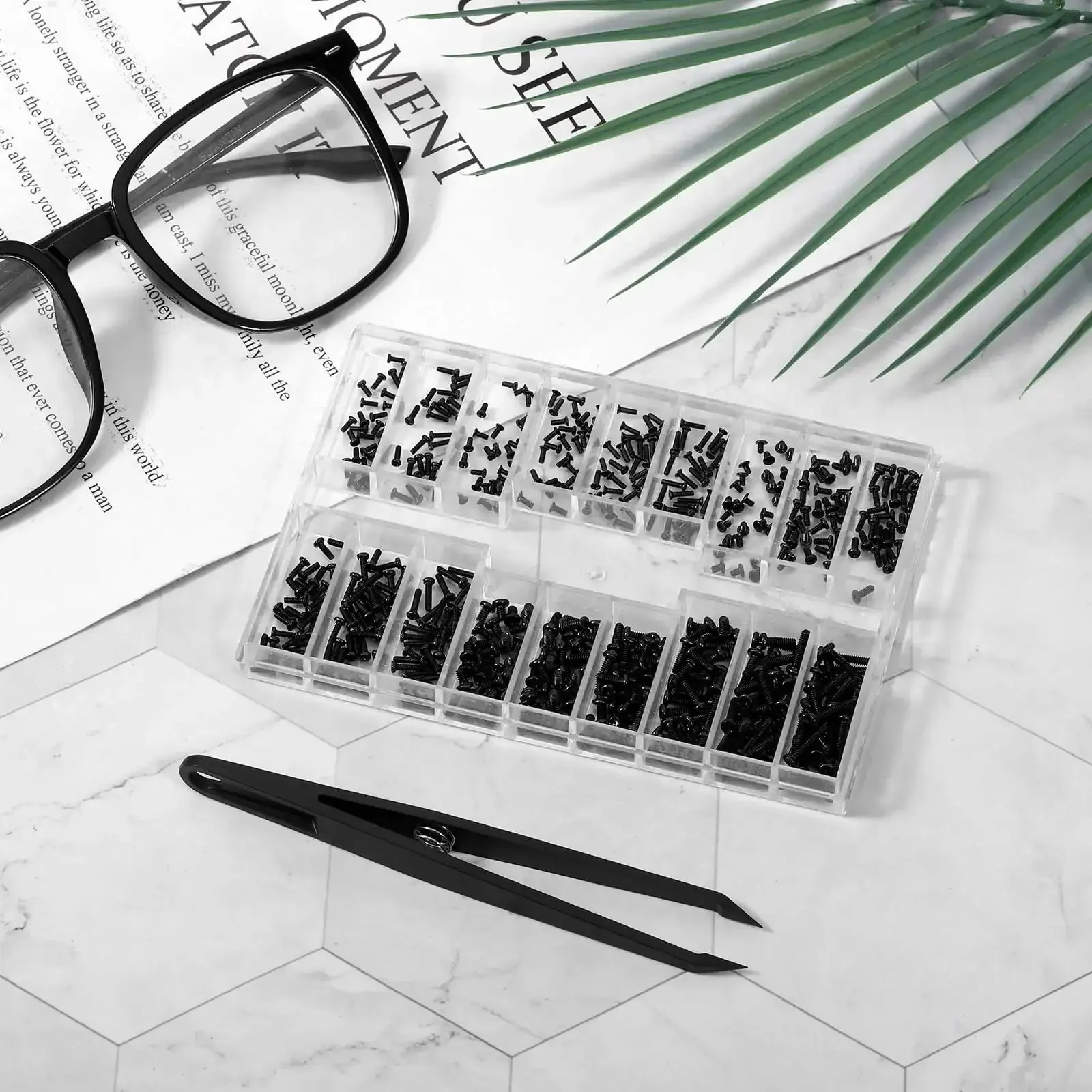 500 Piece Micro Screw Kit For Glasses And Electronics With Black Screws Included Screwdriver And Tweezers The Grab And Go Fix It Kit For Eyeglasses Watches Laptops And Small Gadgets Rust Resistant Iron And Carbon Steel - Image 5